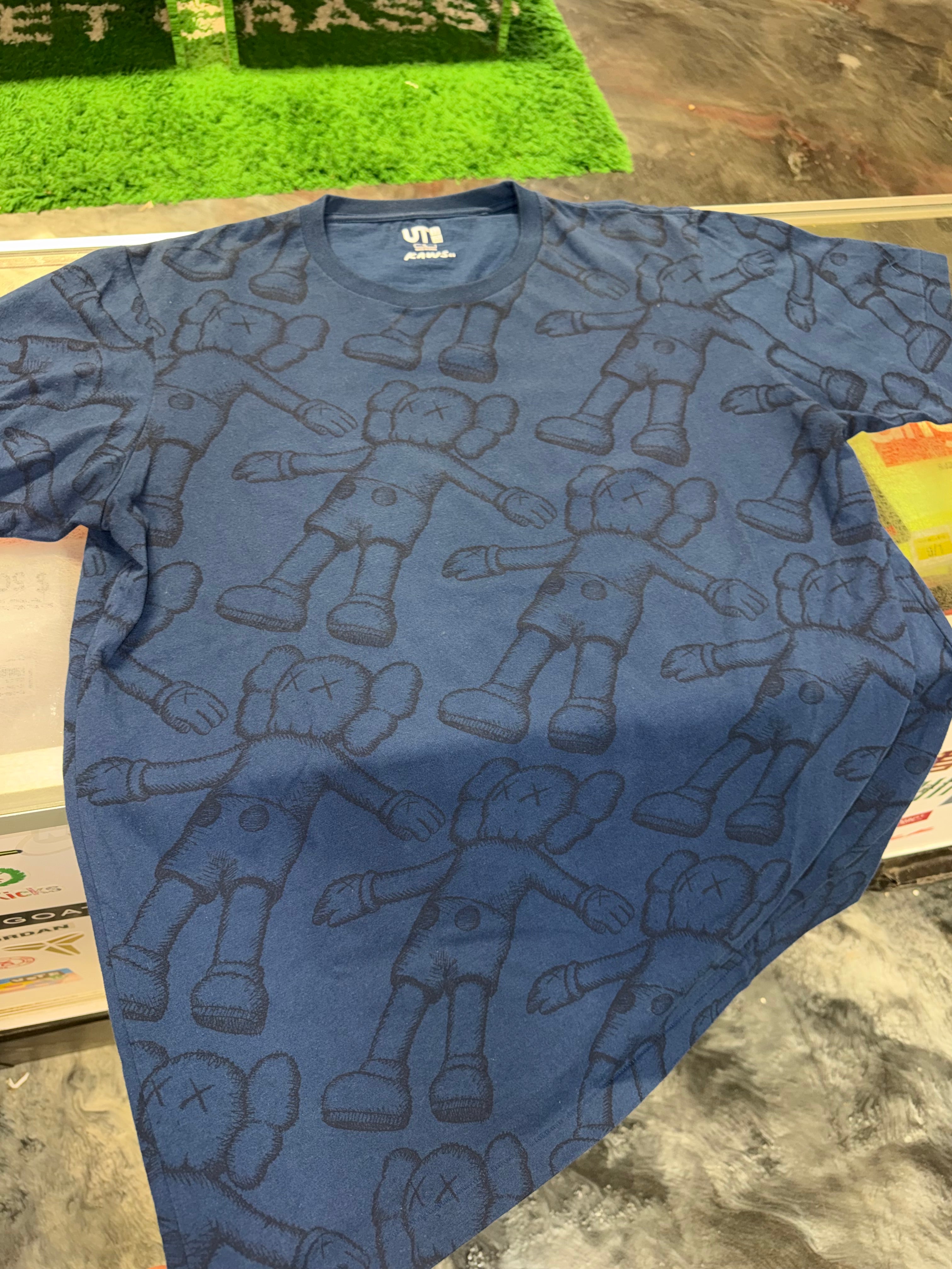 Size L Kaws x Uniqlo All Over Print Tee “Navy”