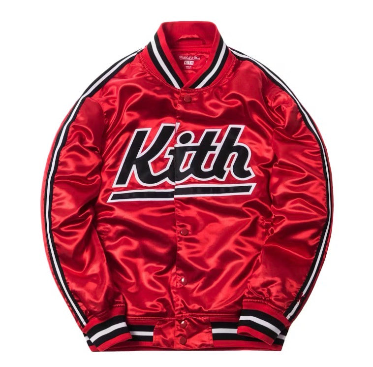 Size M Kith Mitchell & Ness Satin Bomber Jacket "Red"