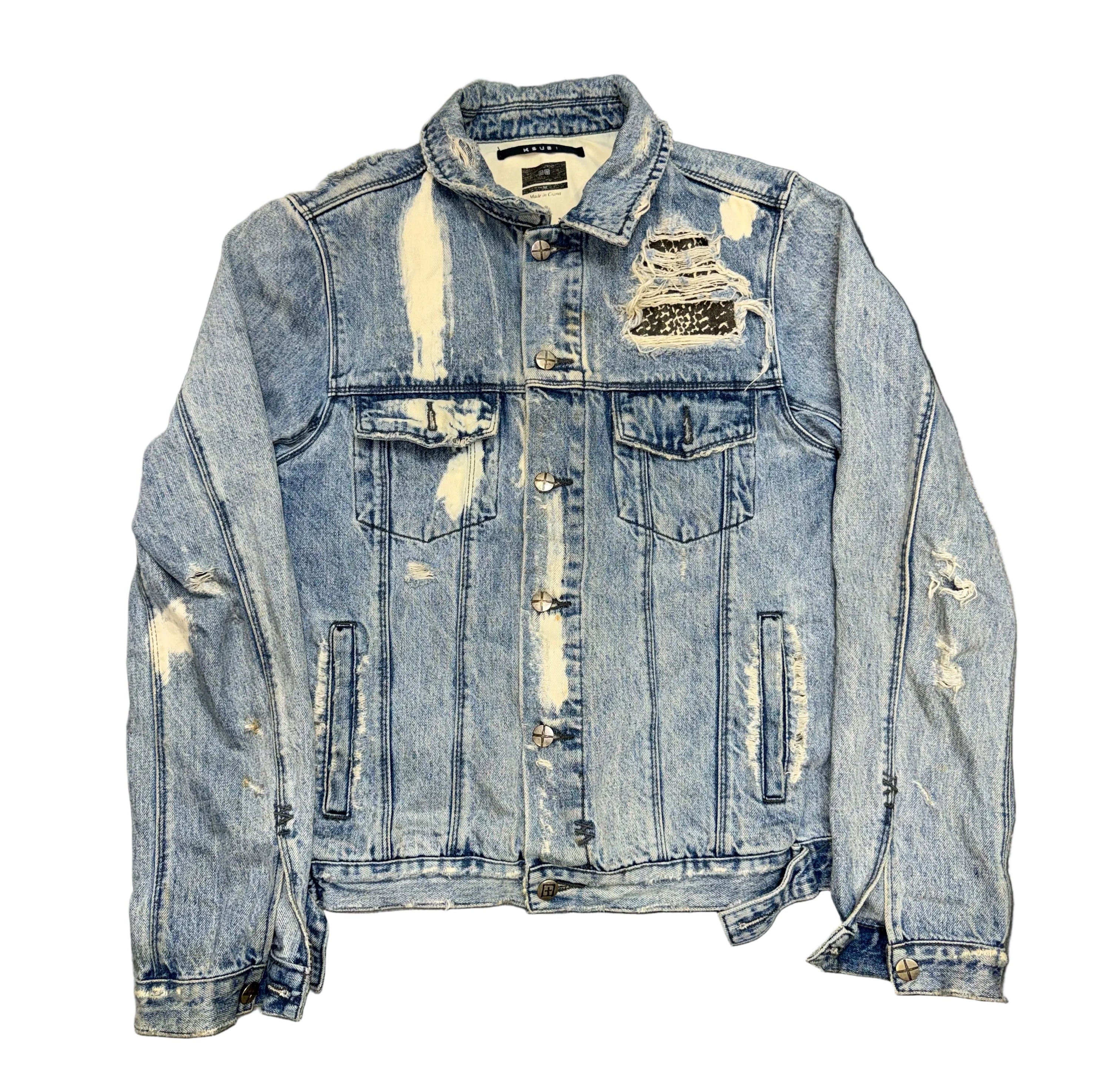 Size M Ksubi Distressed Denim Jacket “Bleached Light Denim”