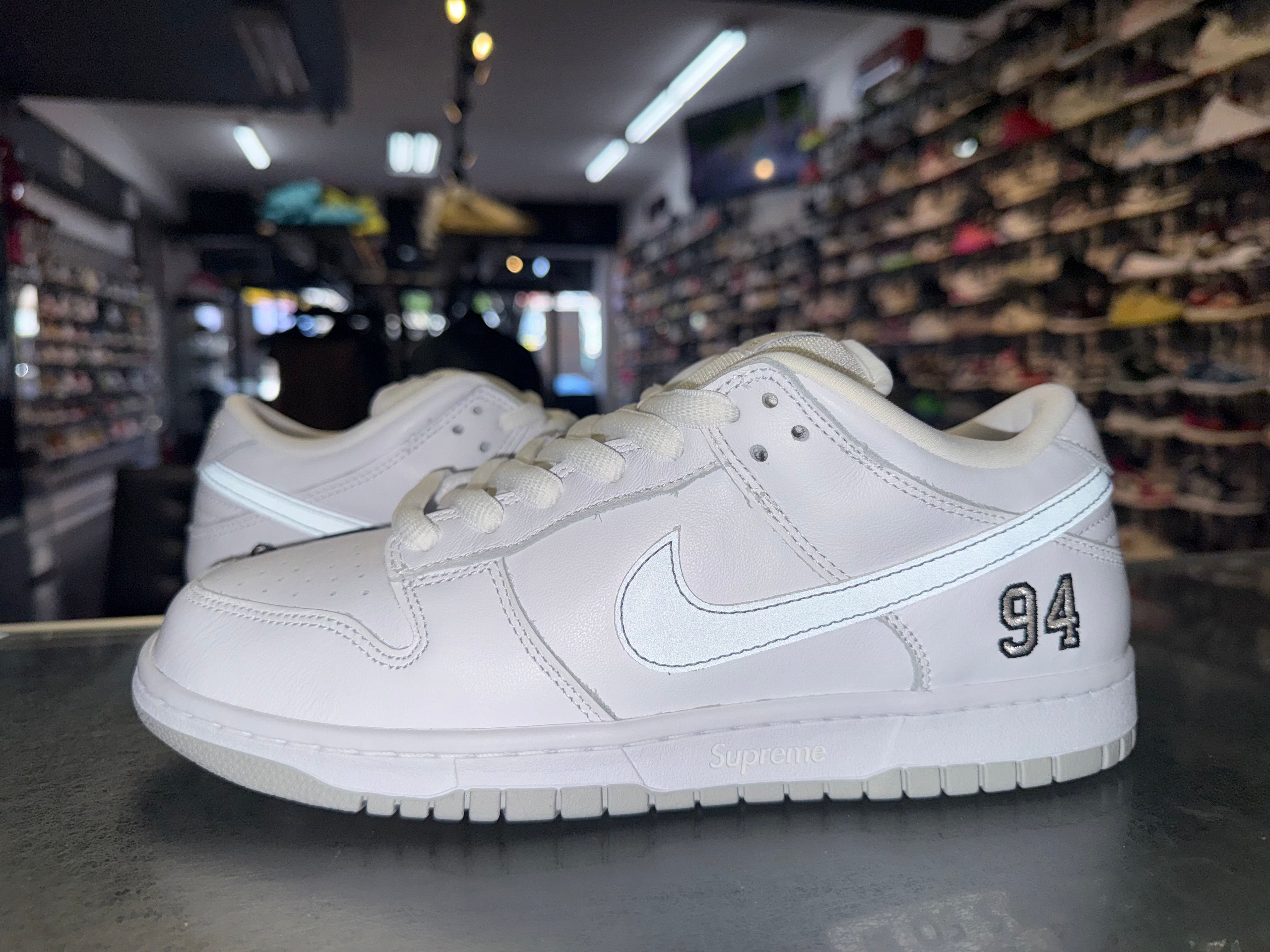 Size 8.5 Dunk Low SB Supreme 94 “Metallic Silver” Worn 1x