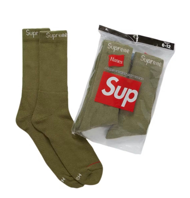 Size OS (6-12) Supreme Hanes 4-Pack Socks “Olive” Brand New