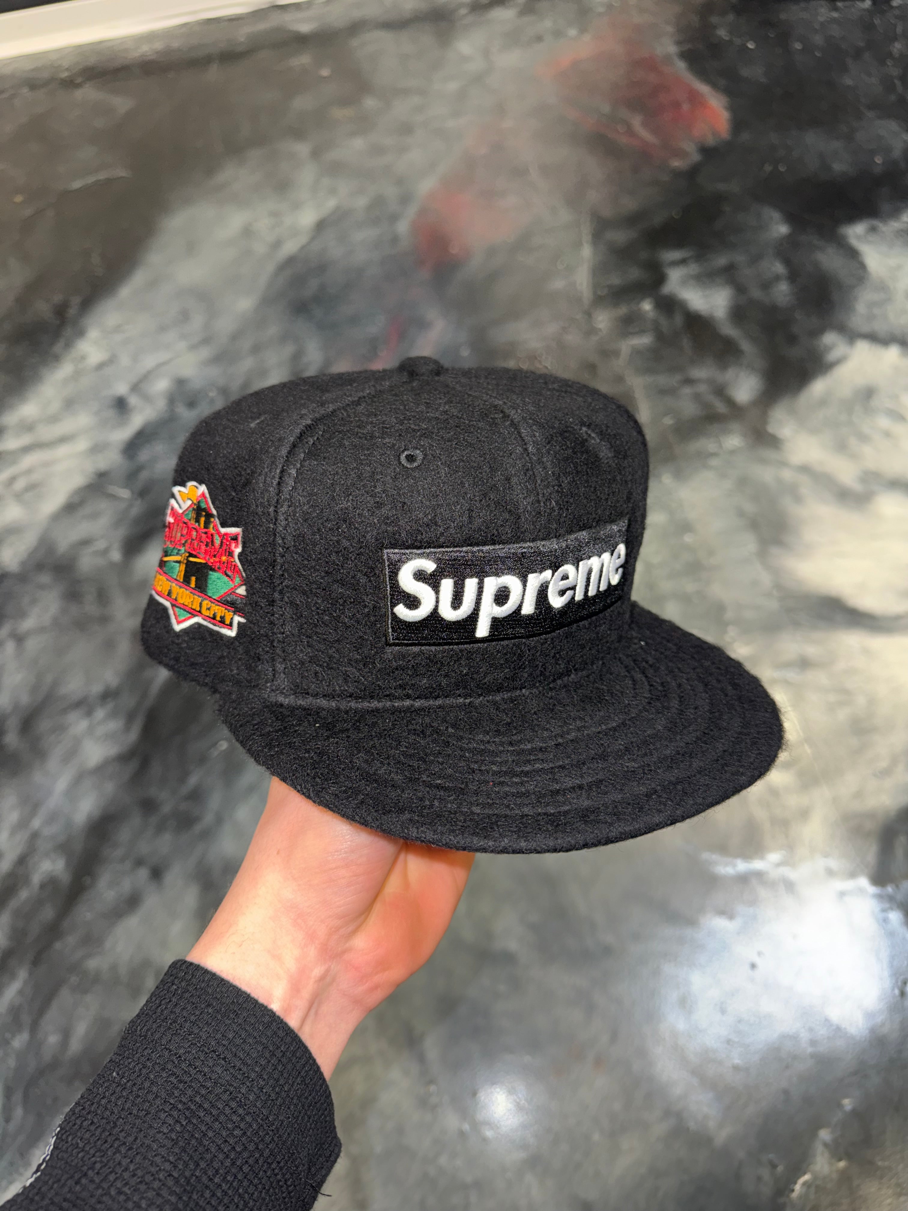 Size 7 1/2 Supreme Mohair New Era Fitted Hat “Black” Brand New