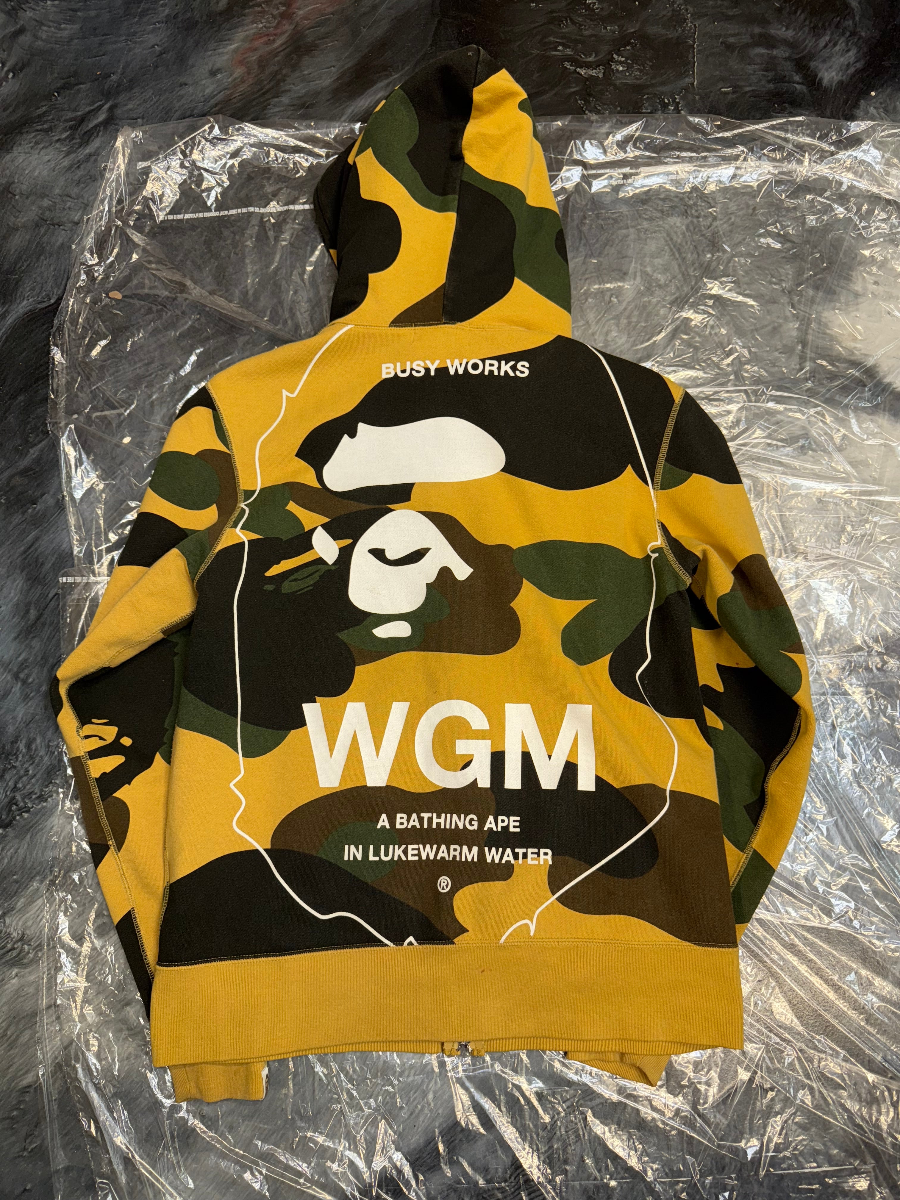 Size M Bape WGM Busy Works Full Zip Hoodie “Yellow Camo”