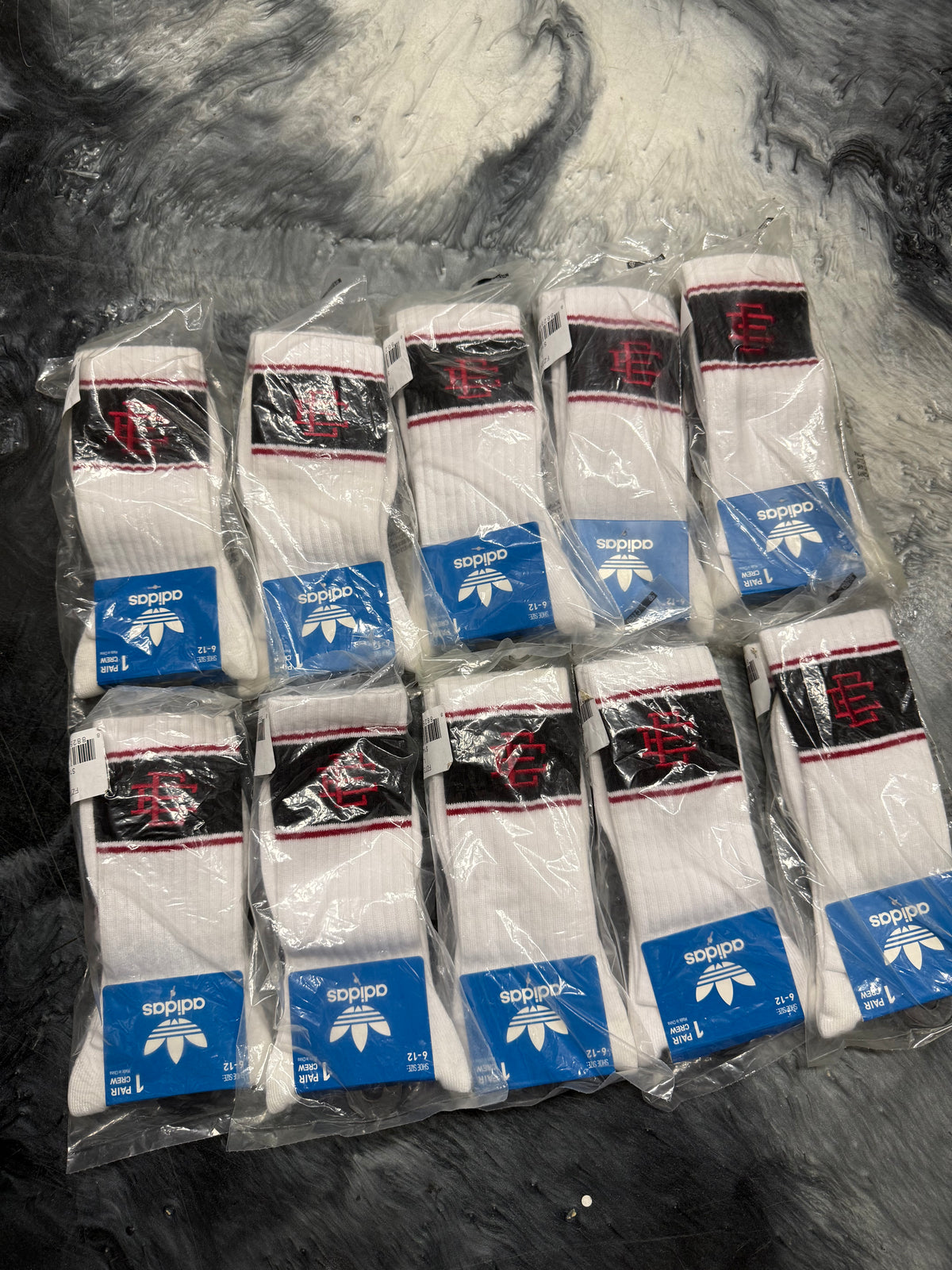 Size L (Fits 6-12) Eric Emanuel x Adidas EE Socks “White Black/Red” Brand New