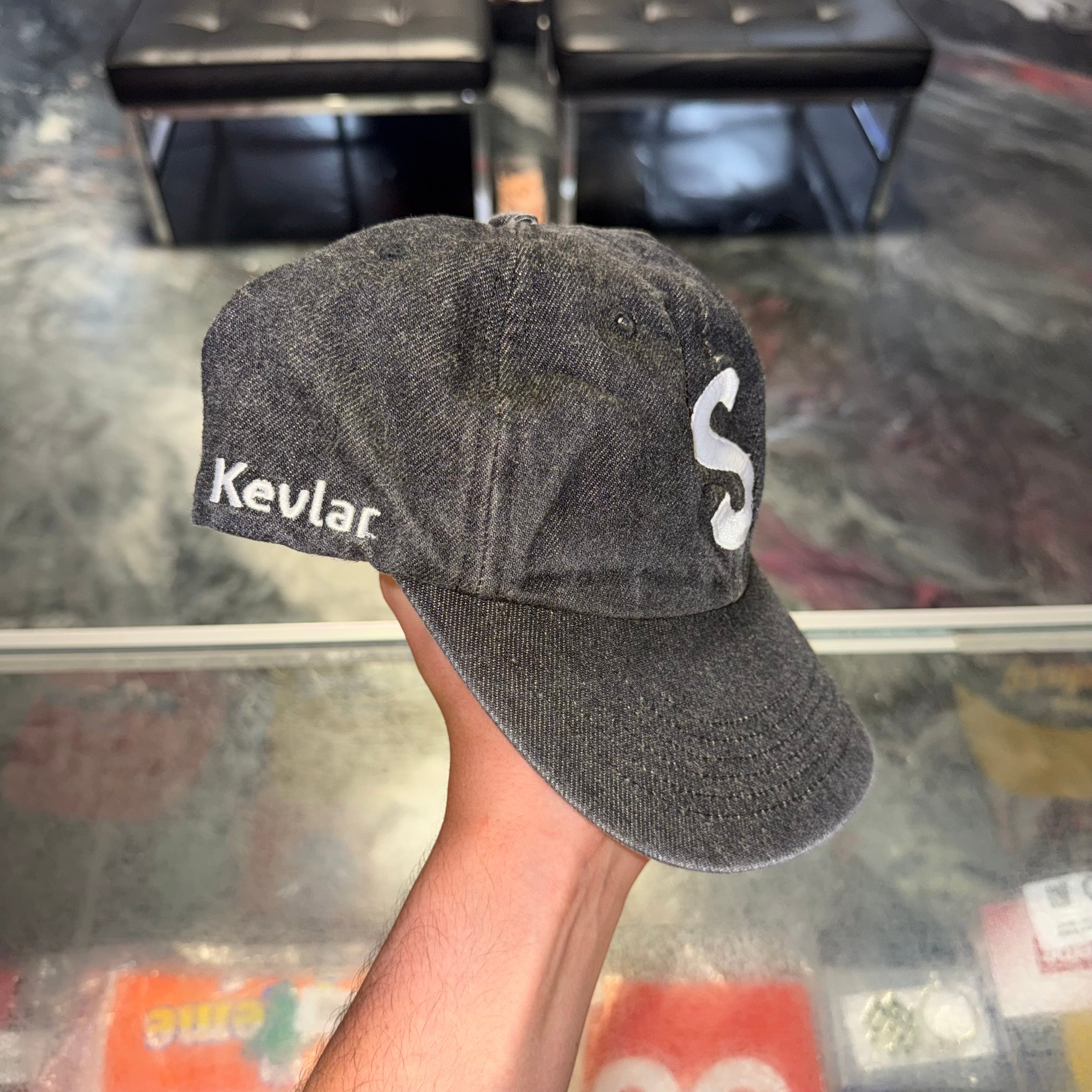 Size OS Supreme Kevlar 6 Panel Hat “Washed Black”