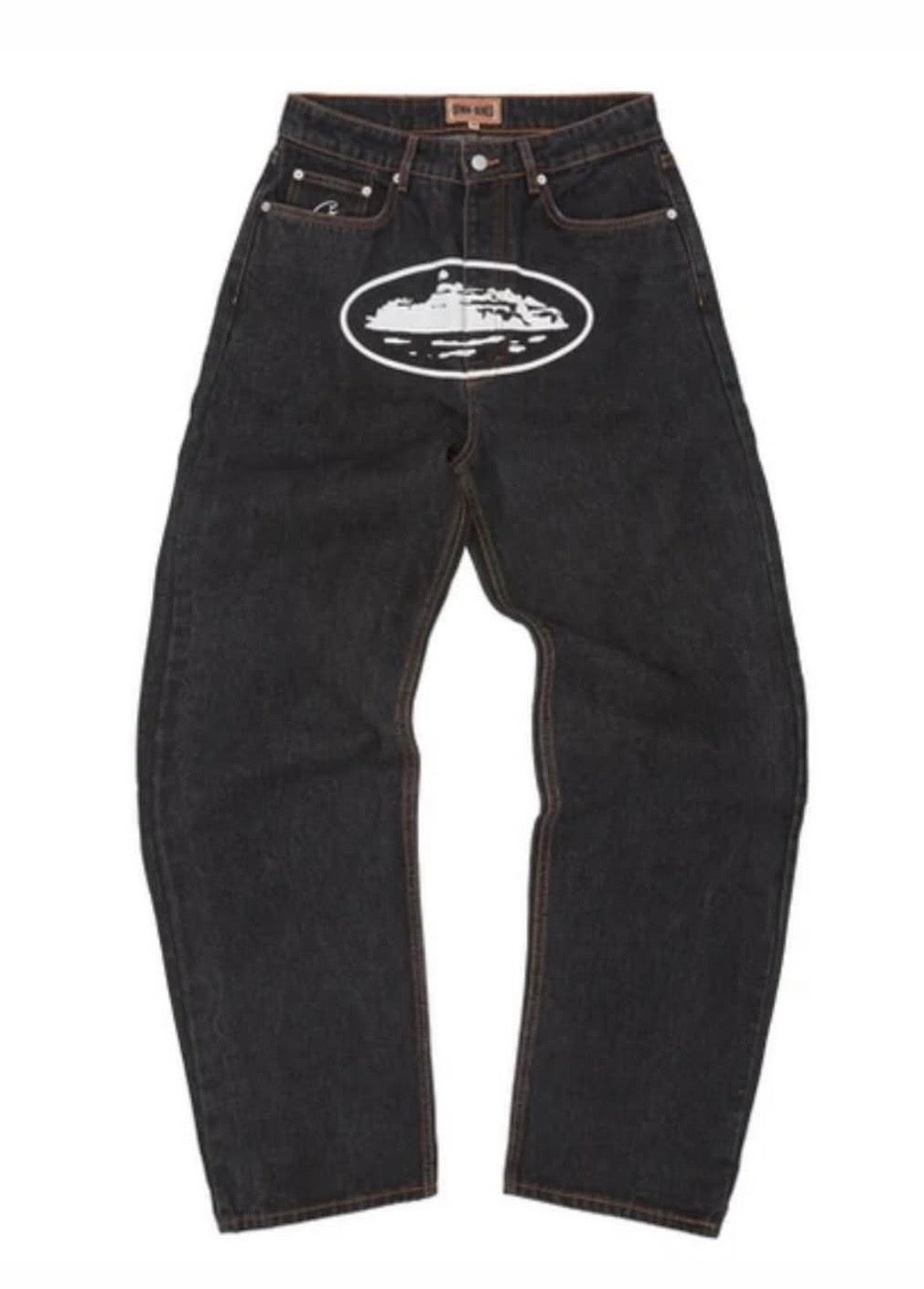 Size 36x38 Corteiz Alcatraz Logo Baggy Jeans “Black” Worn 1x