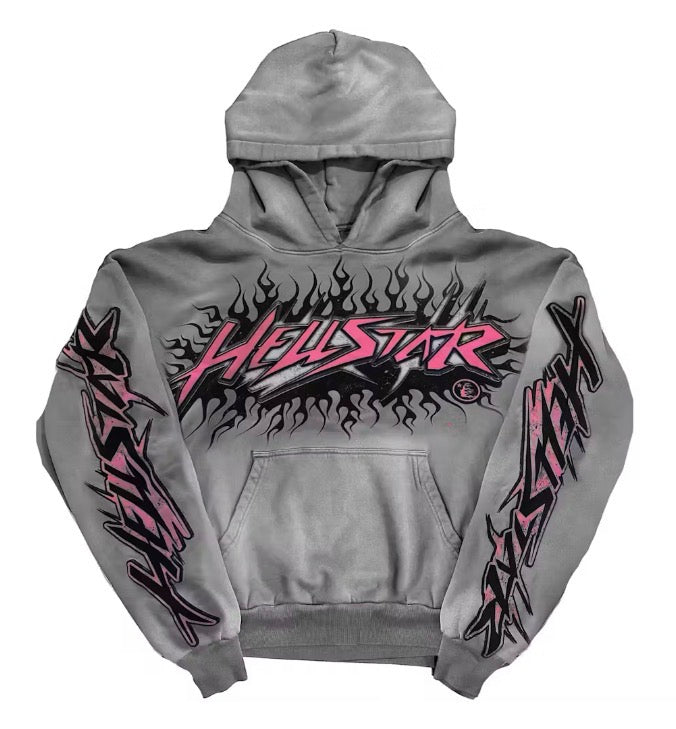 Size S (Fits M) Hellstar Future Flame Hoodie “Grey/Pink”
