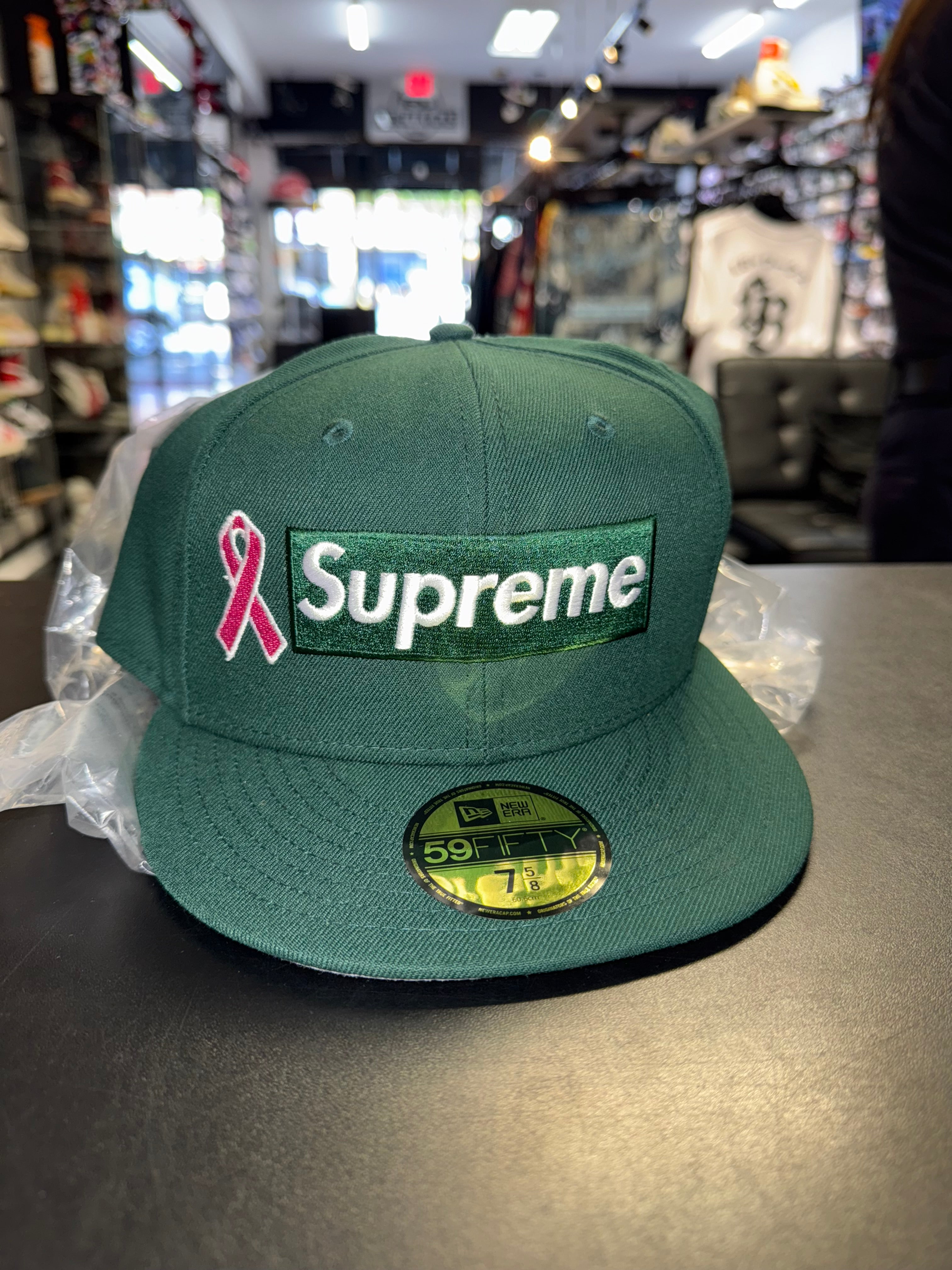 Size 7 5/8 Supreme Breast Cancer Box Logo Fitted “Green” Brand New