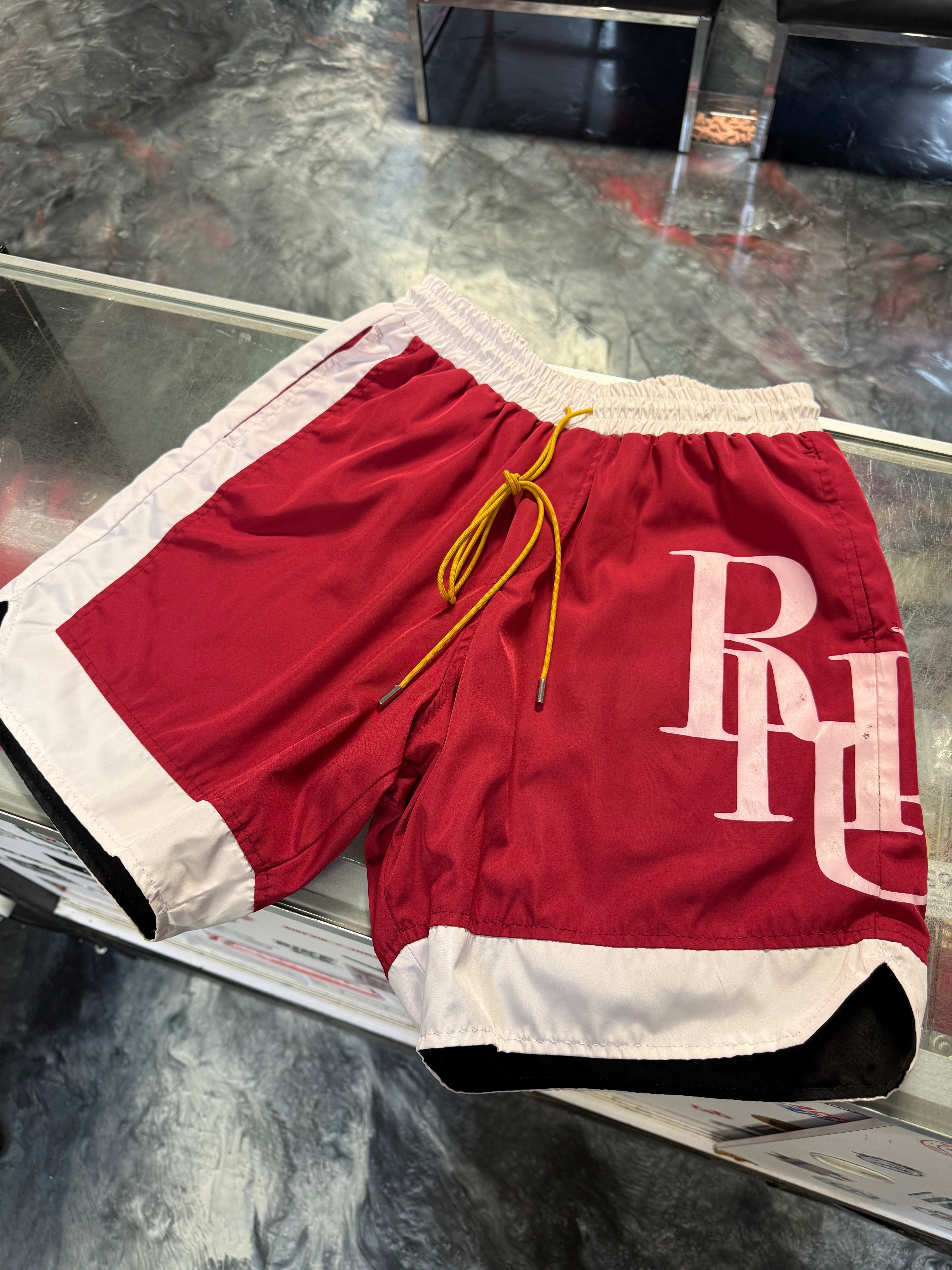 Size S (Fits M) Rhude Side Logo Shorts “Red/White”