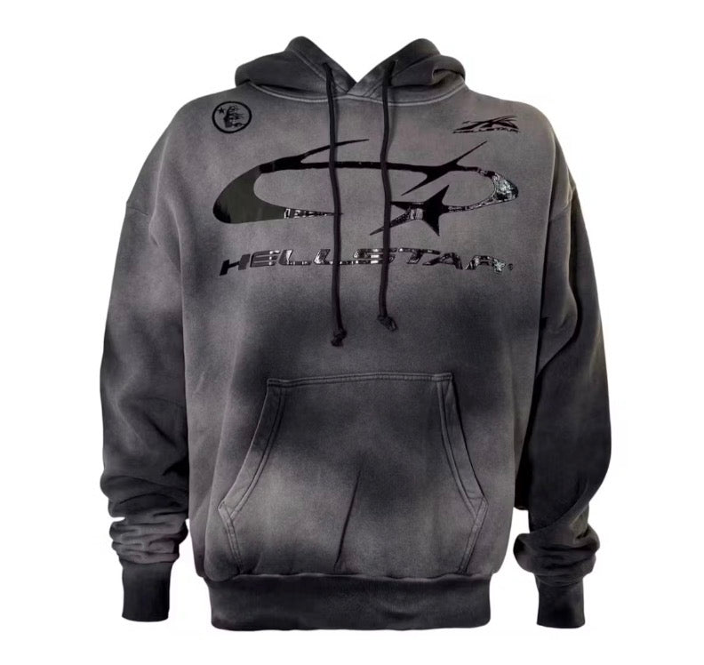Size S (Fits M) Hellstar Shooting Stars Hoodie “Washed Black”