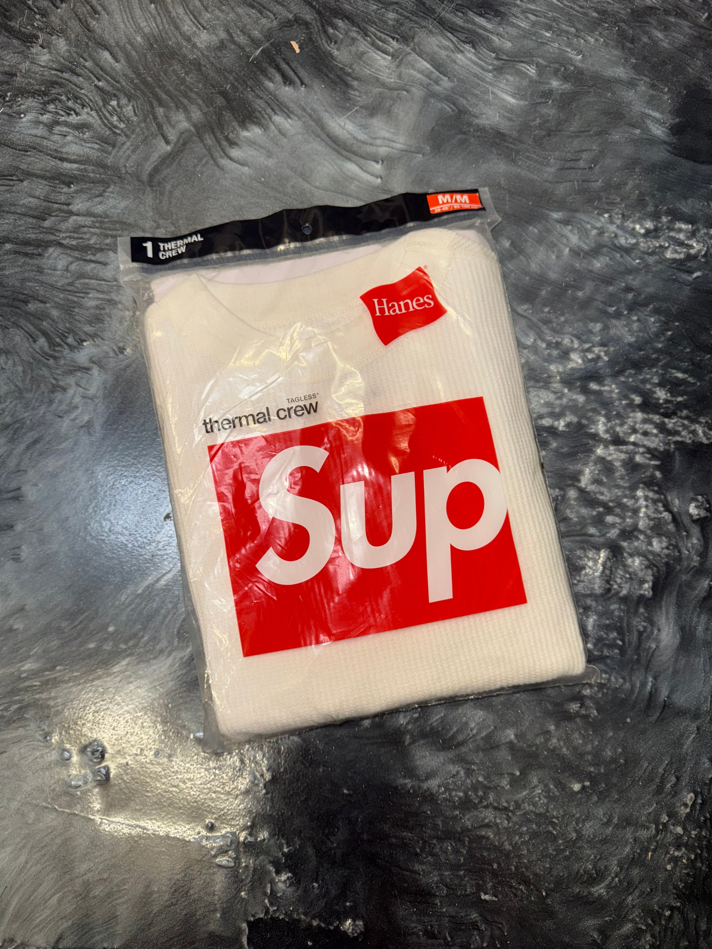 Size M Supreme Hanes Thermal Crewneck “Natural” Brand New