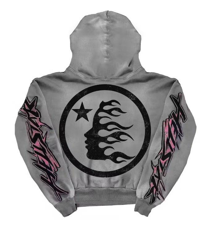 Size S (Fits M) Hellstar Future Flame Hoodie “Grey/Pink”