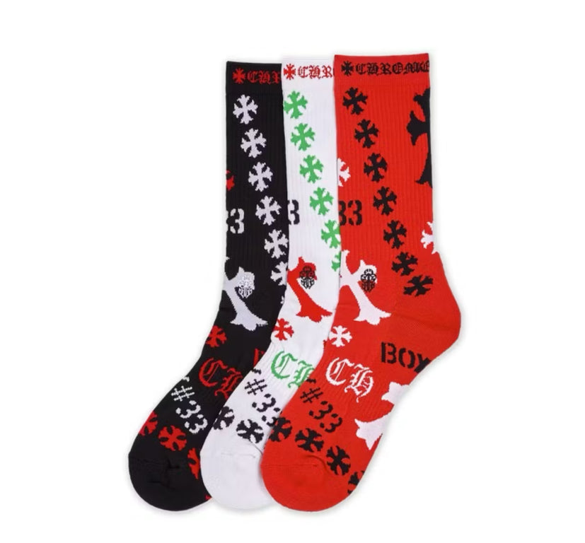 Size L (9-13) Chrome Hearts Stencil Socks “3 Pack” Brand New