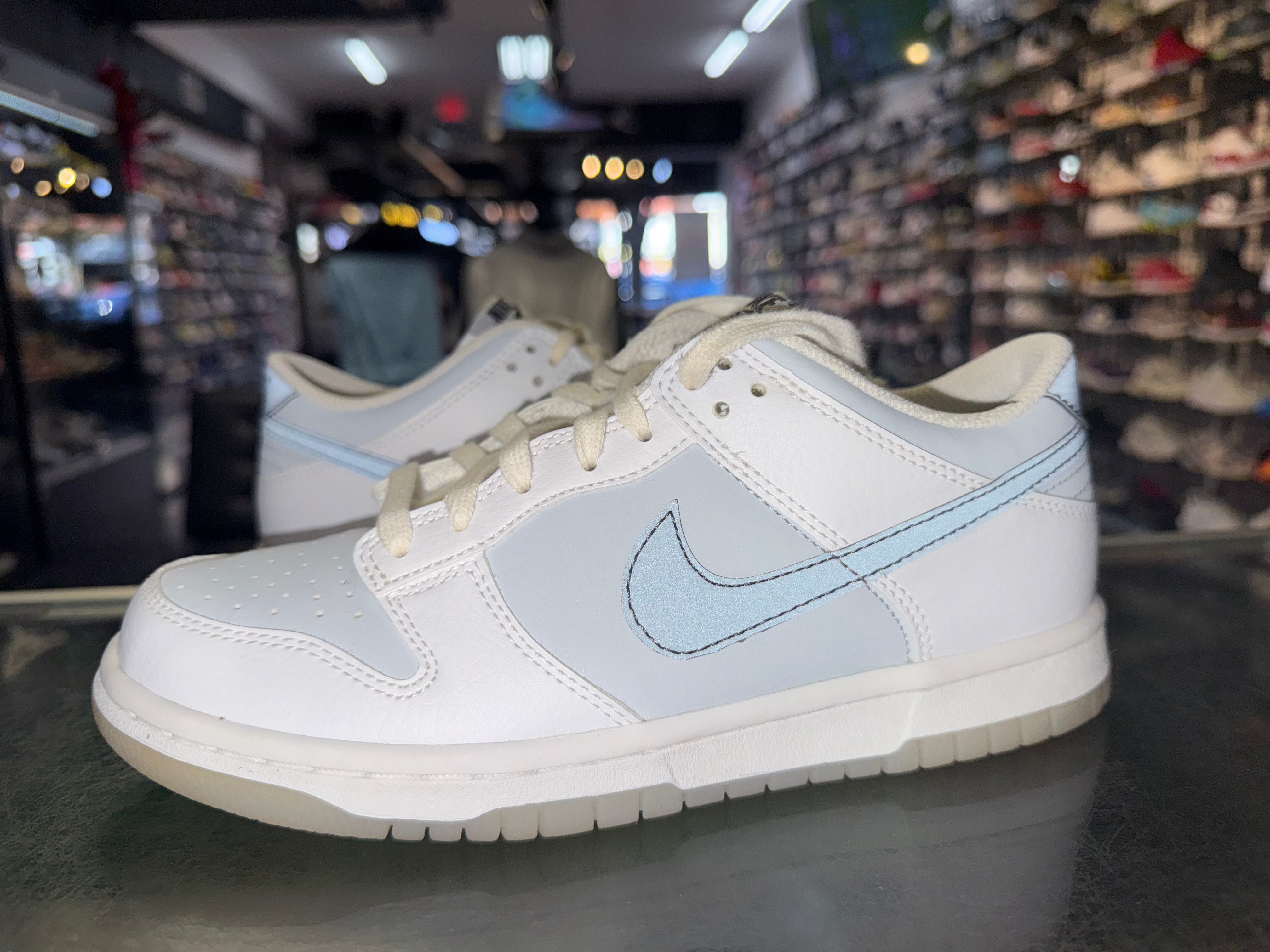 Size 5.5y Dunk Low "Reflective Swoosh White"