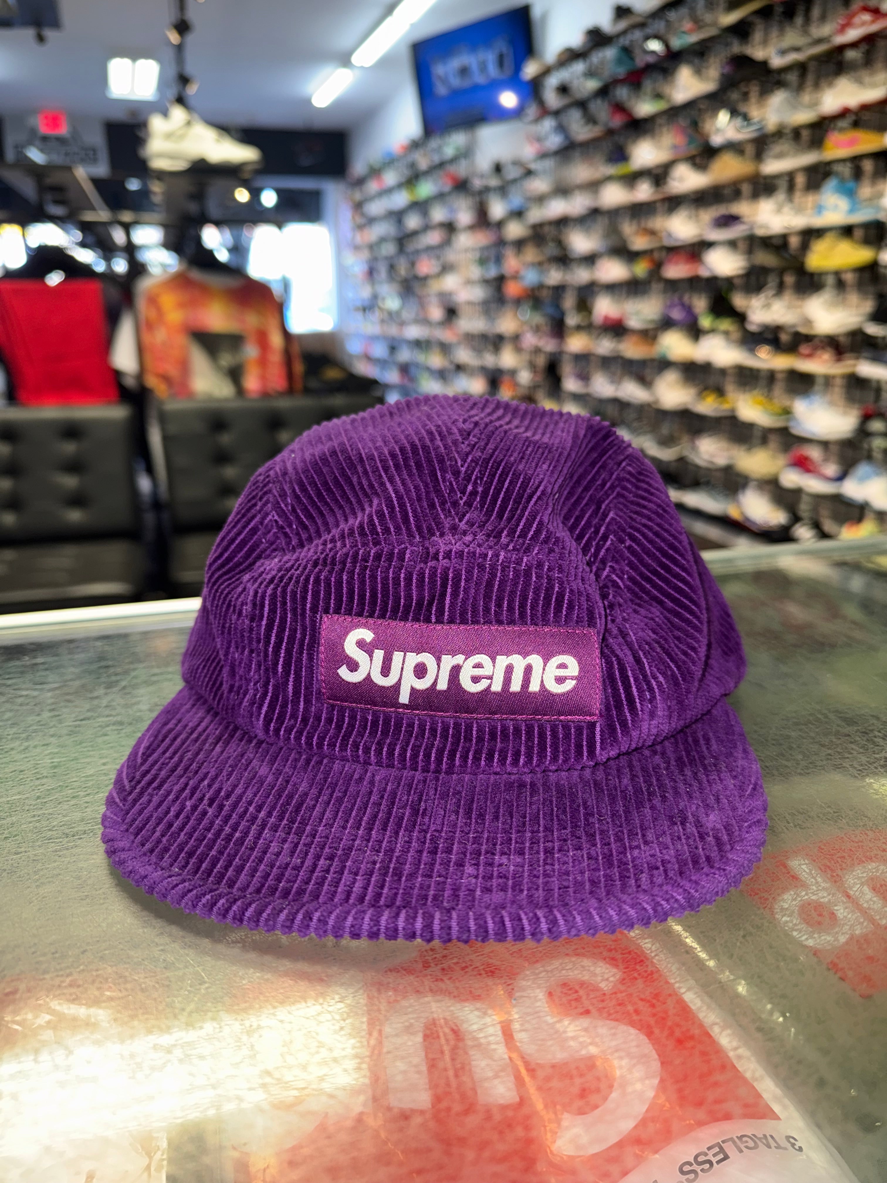 Size OS Supreme 6 Panel Camp Cap “Purple Corduroy”
