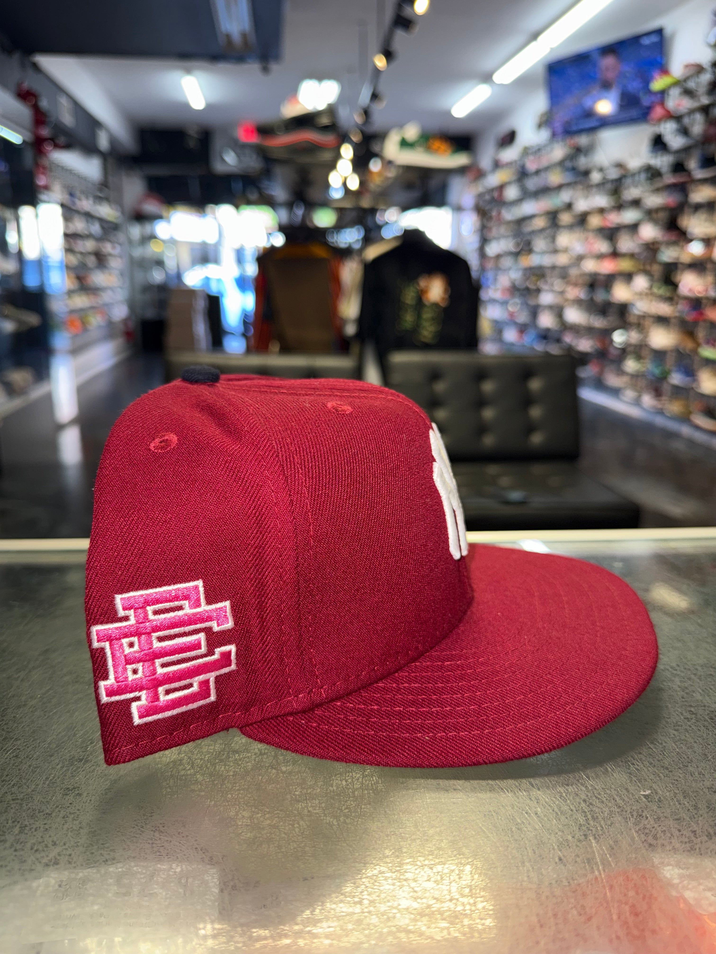 Size 7 1/8 Eric Emanuel New Era Yankee Fitted Hat “Maroon”