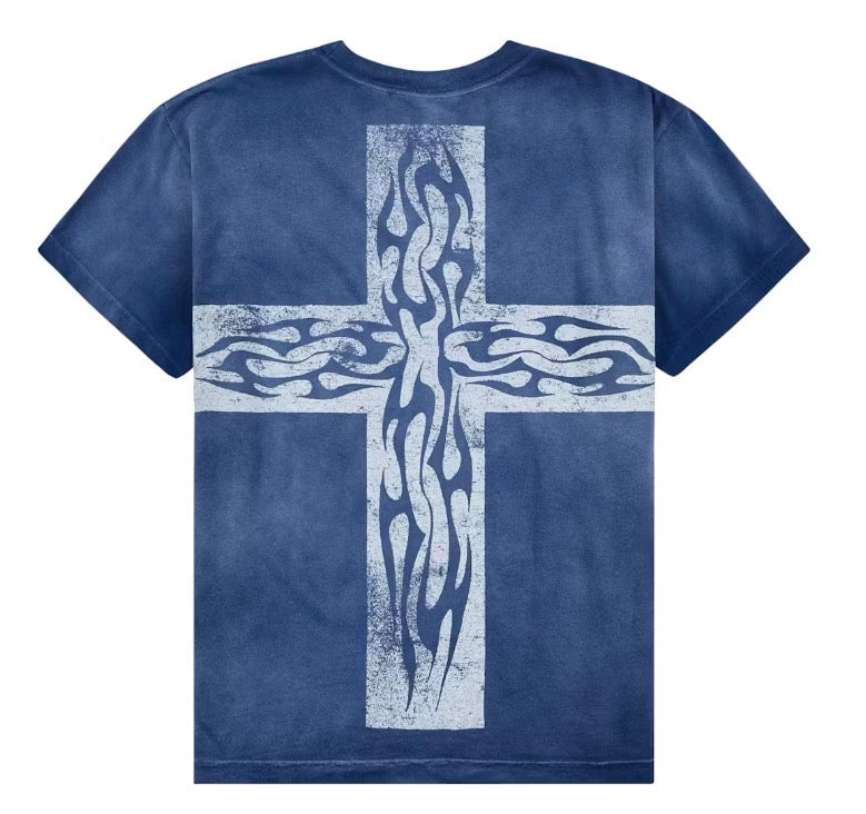 Size XS (Fits S) Hellstar Carry Your Cross Tee “Blue” Brand New