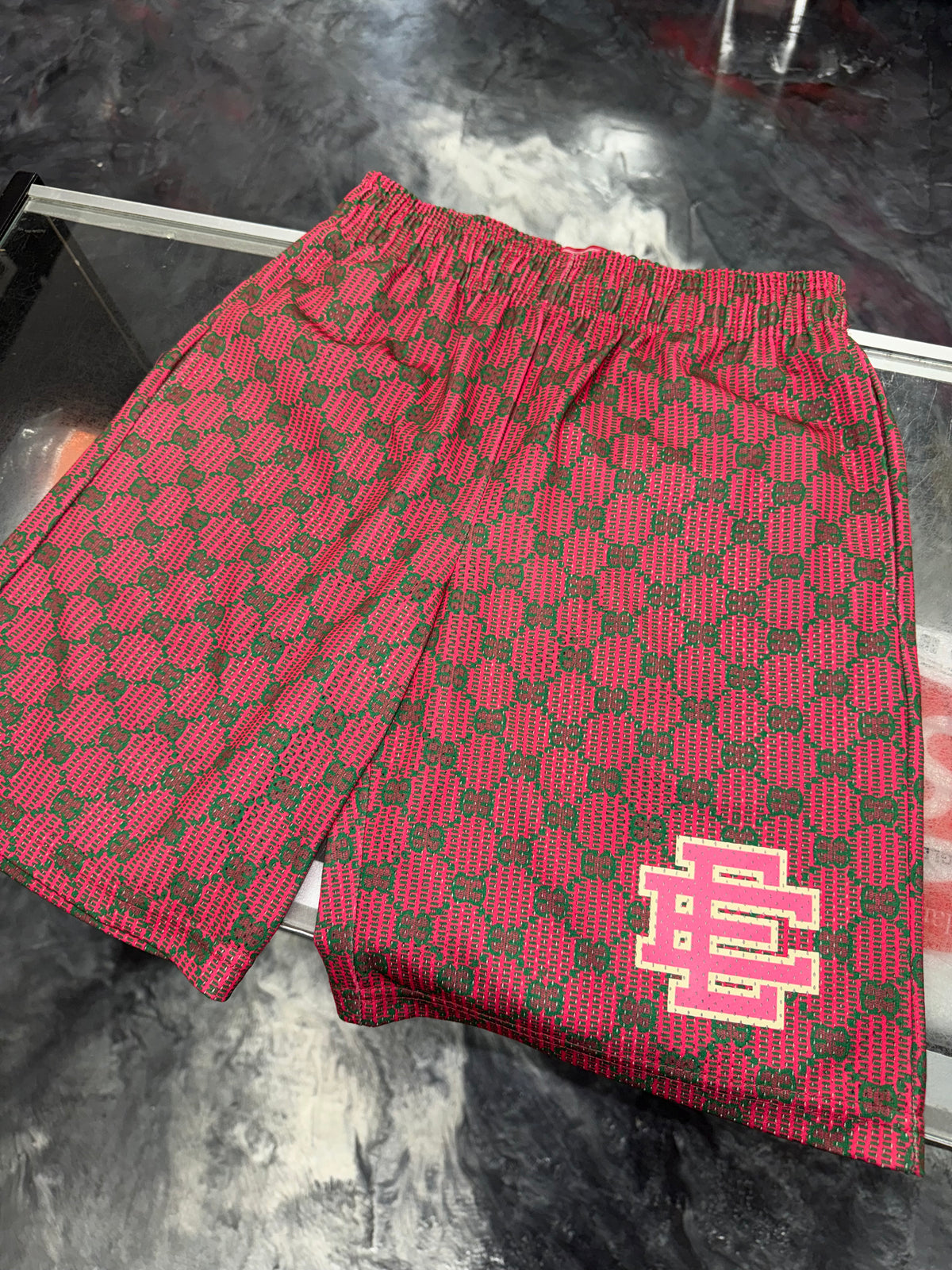Size S Eric Emanuel Baggy EE Shorts “EE Print/Red”