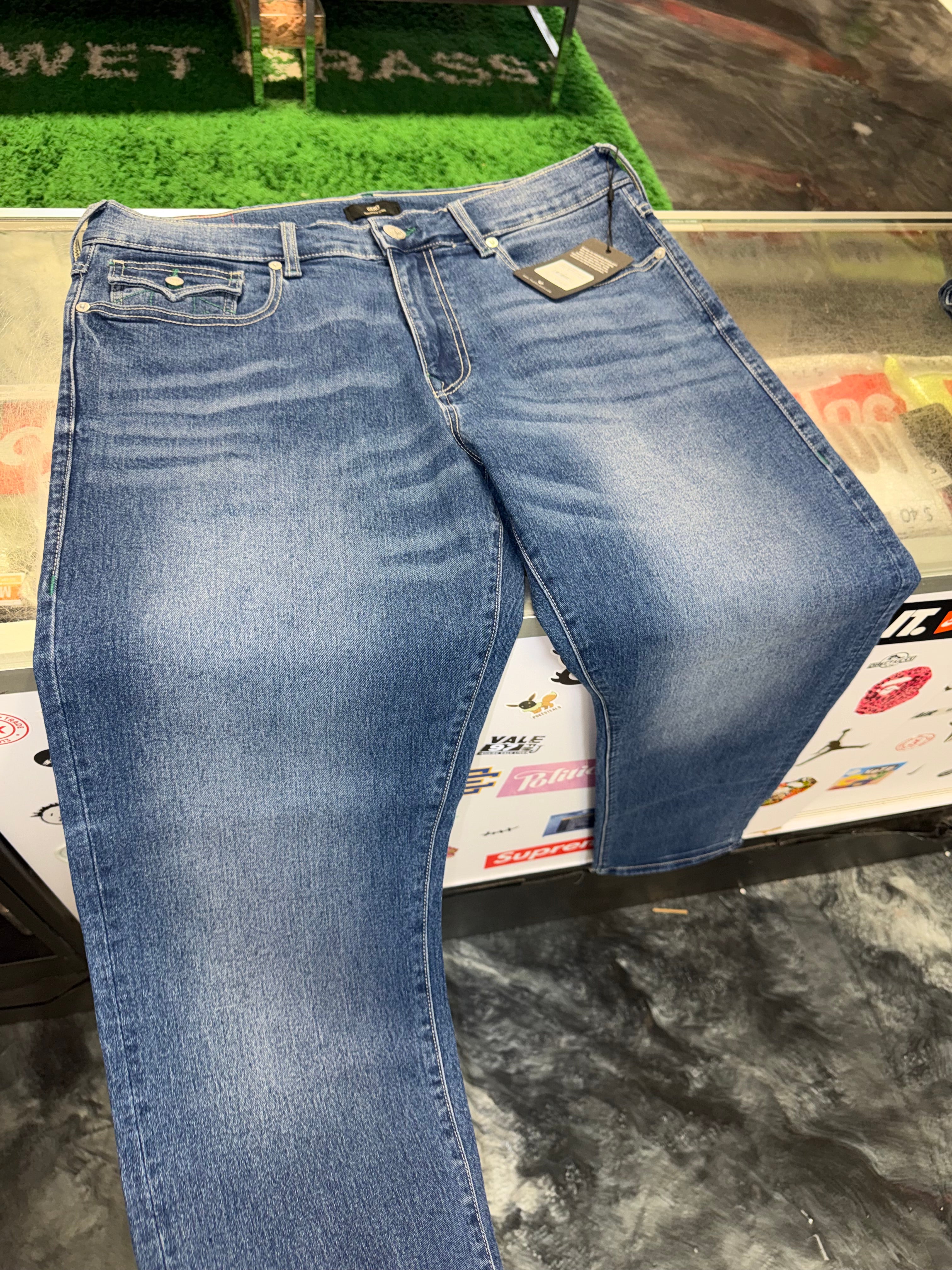 Size 36x36 True Religion Geno Relaxed Jeans “Green Stitch” Brand New