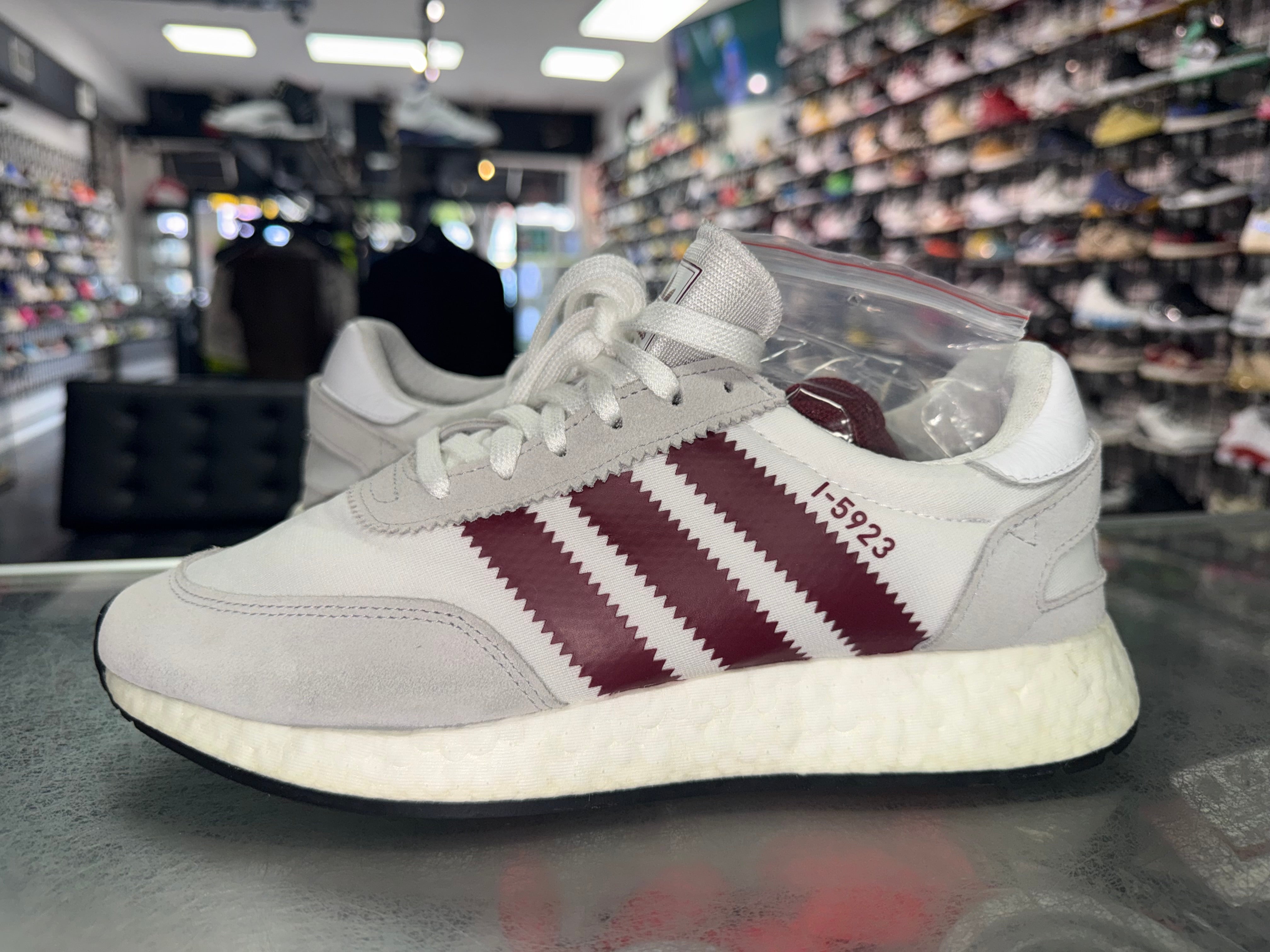 Size 9 Adidas I-5923 “Grey/Maroon”