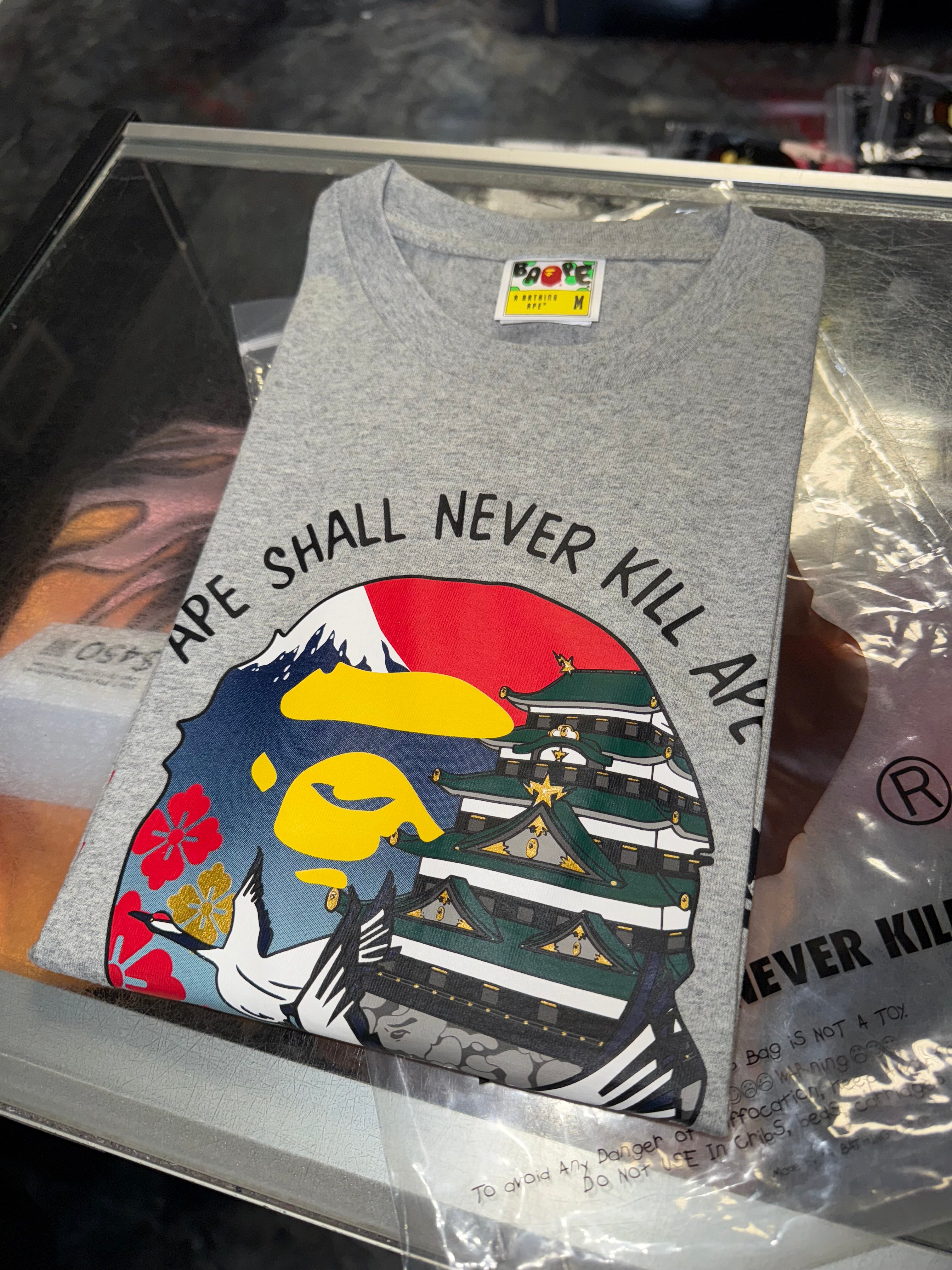 Size M Bape Tokyo Never Kill Ape Tee "Grey" Brand New