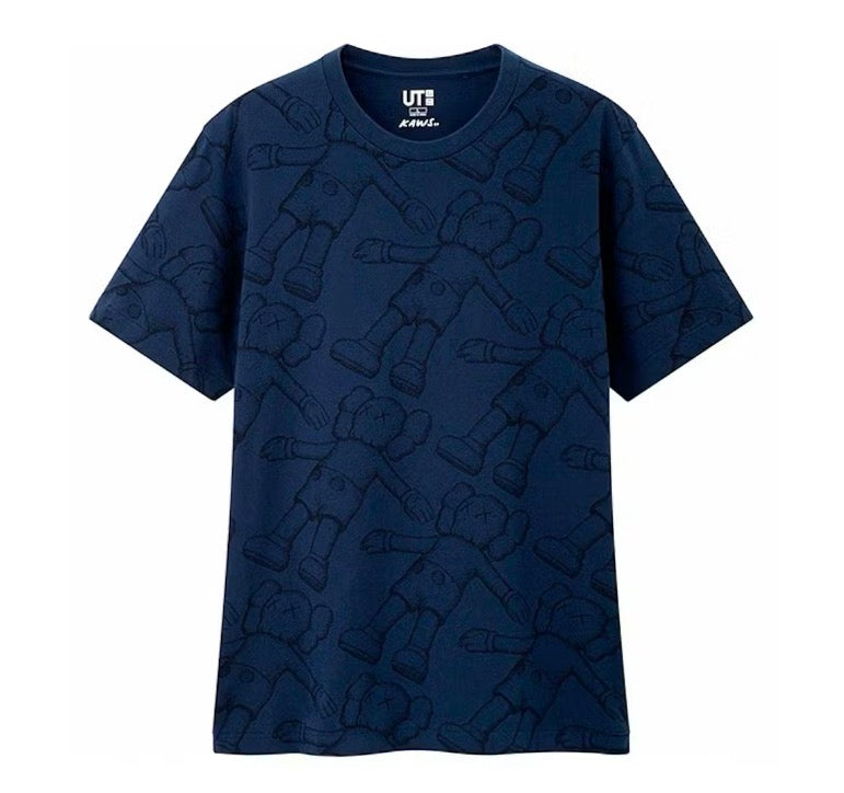 Size L Kaws x Uniqlo All Over Print Tee “Navy”