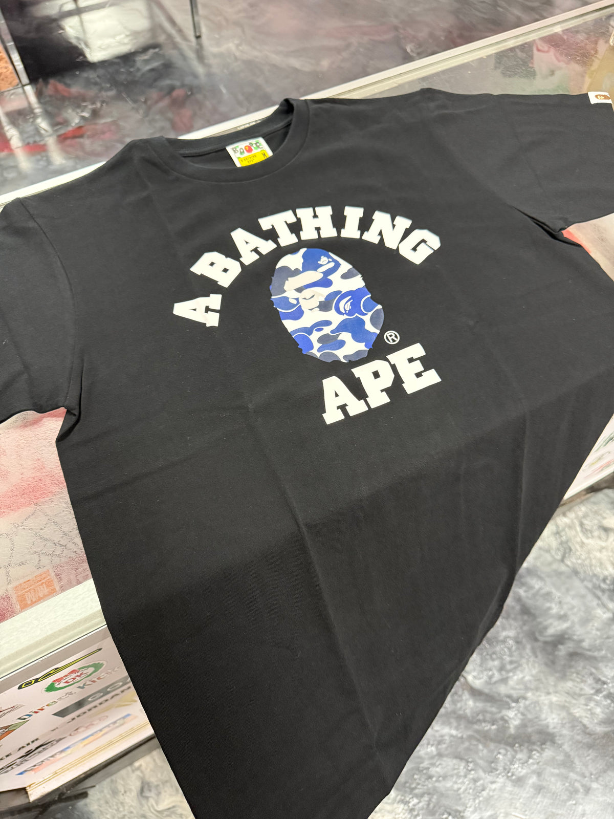Size M Bape Japan Camo College Tee “Black/Blue” Brand New