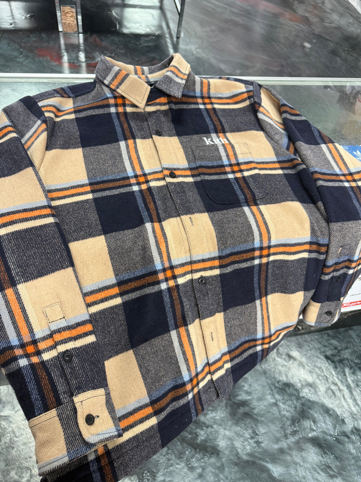 Size XL Kith Ginza Plaid Wool Flannel “Blue/Orange”