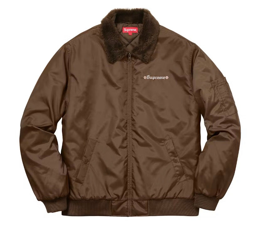 Size L Supreme Independent Fur Collar Bomber Jacket “Brown”