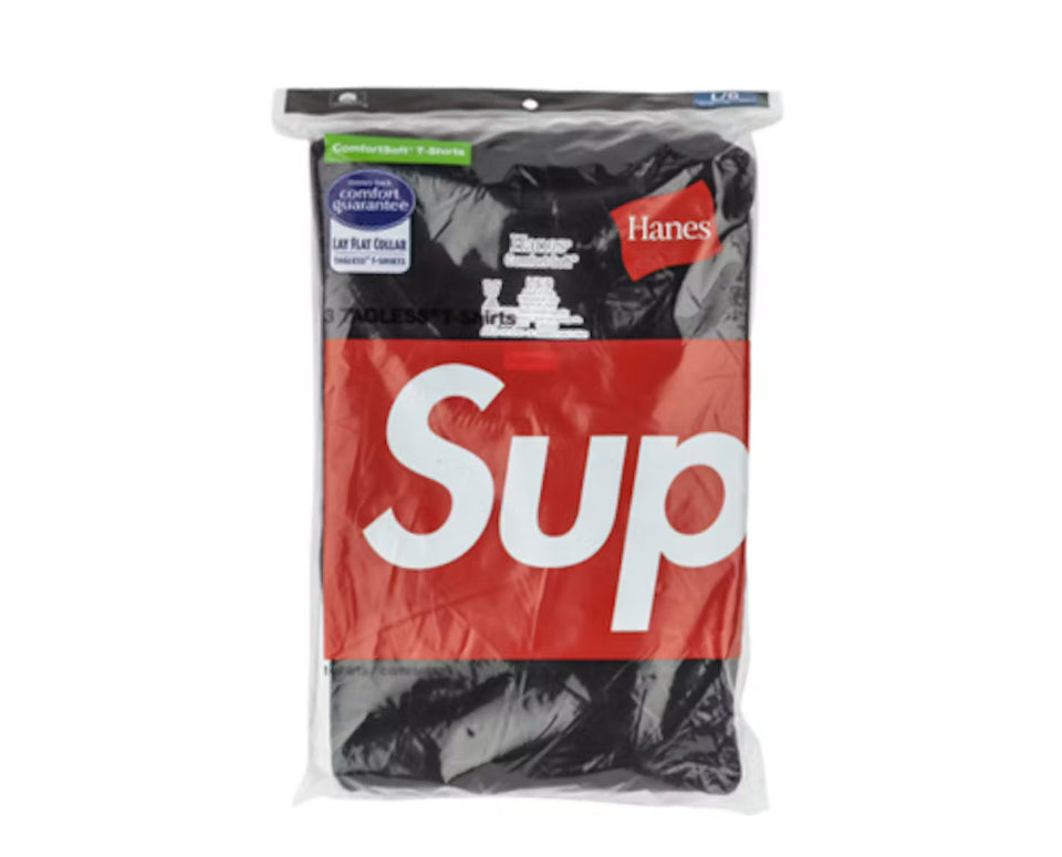 Size S Supreme Hanes Tagless Tees 3 Pack “Black” Brand New
