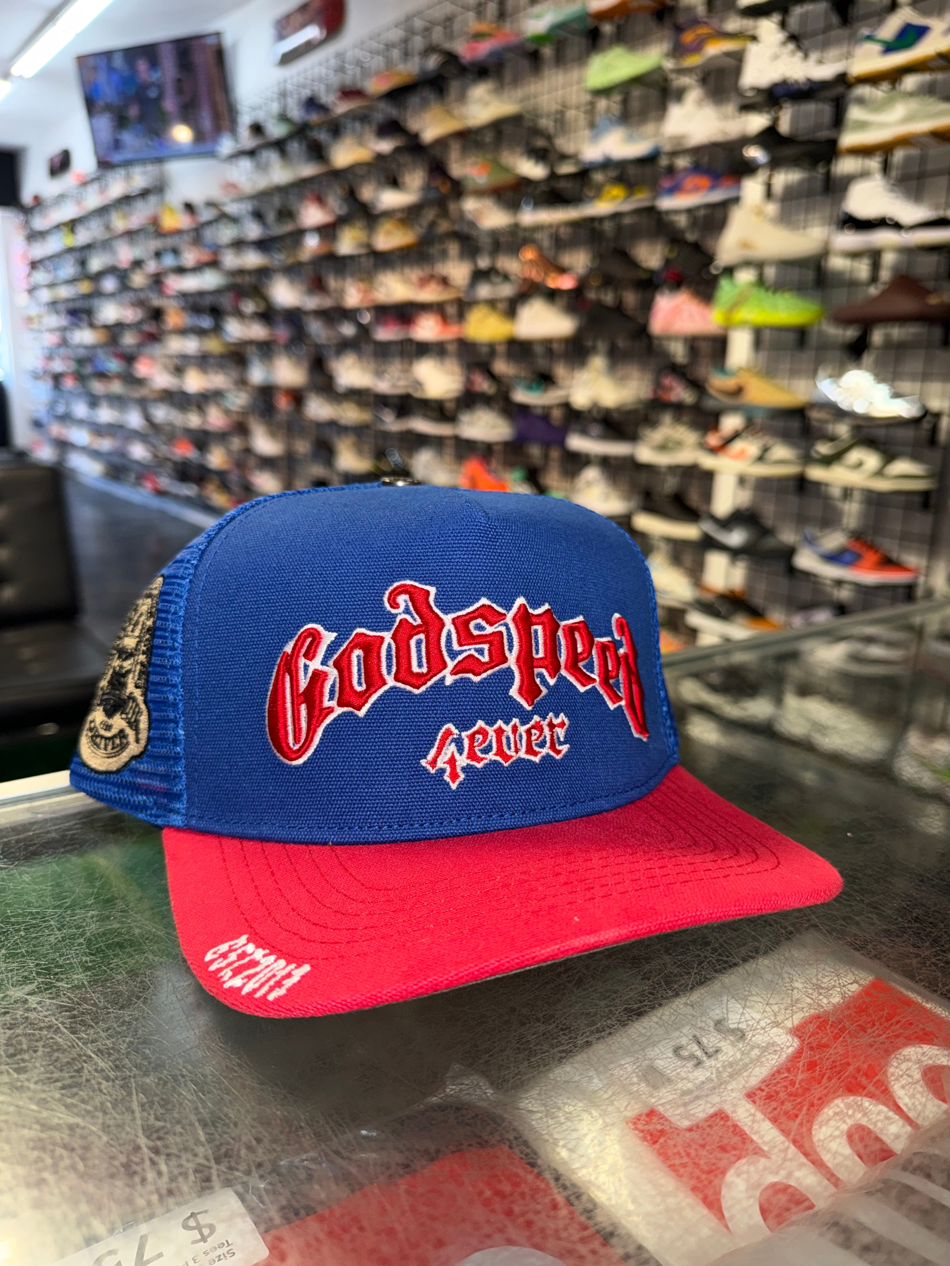 Size OS Godspeed 4Ever Trucker Hat “Blue/Red” Brand New