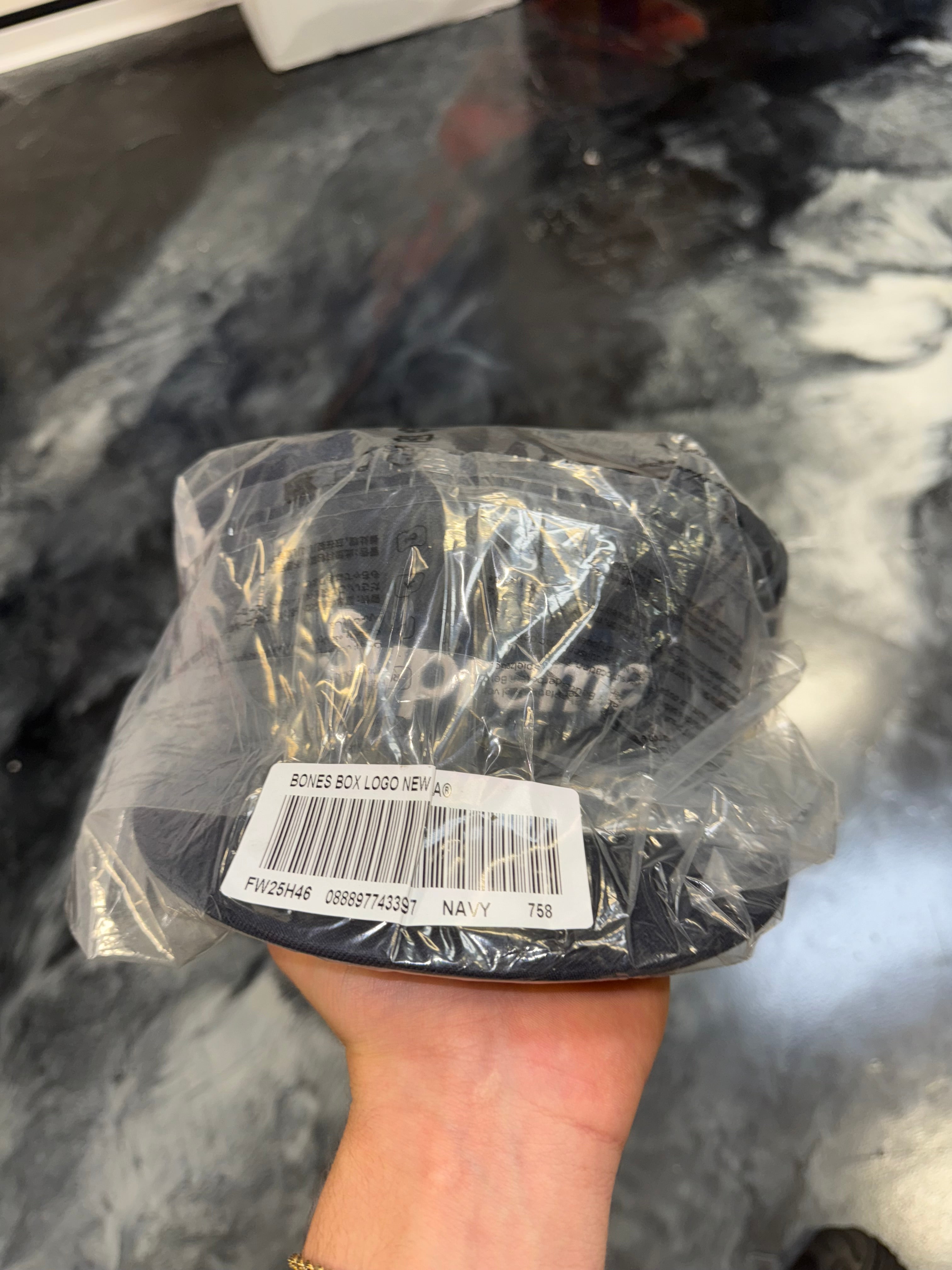 Size 7 5/8 Supreme Bones Box Logo Fitted Hat “Navy” Brand New