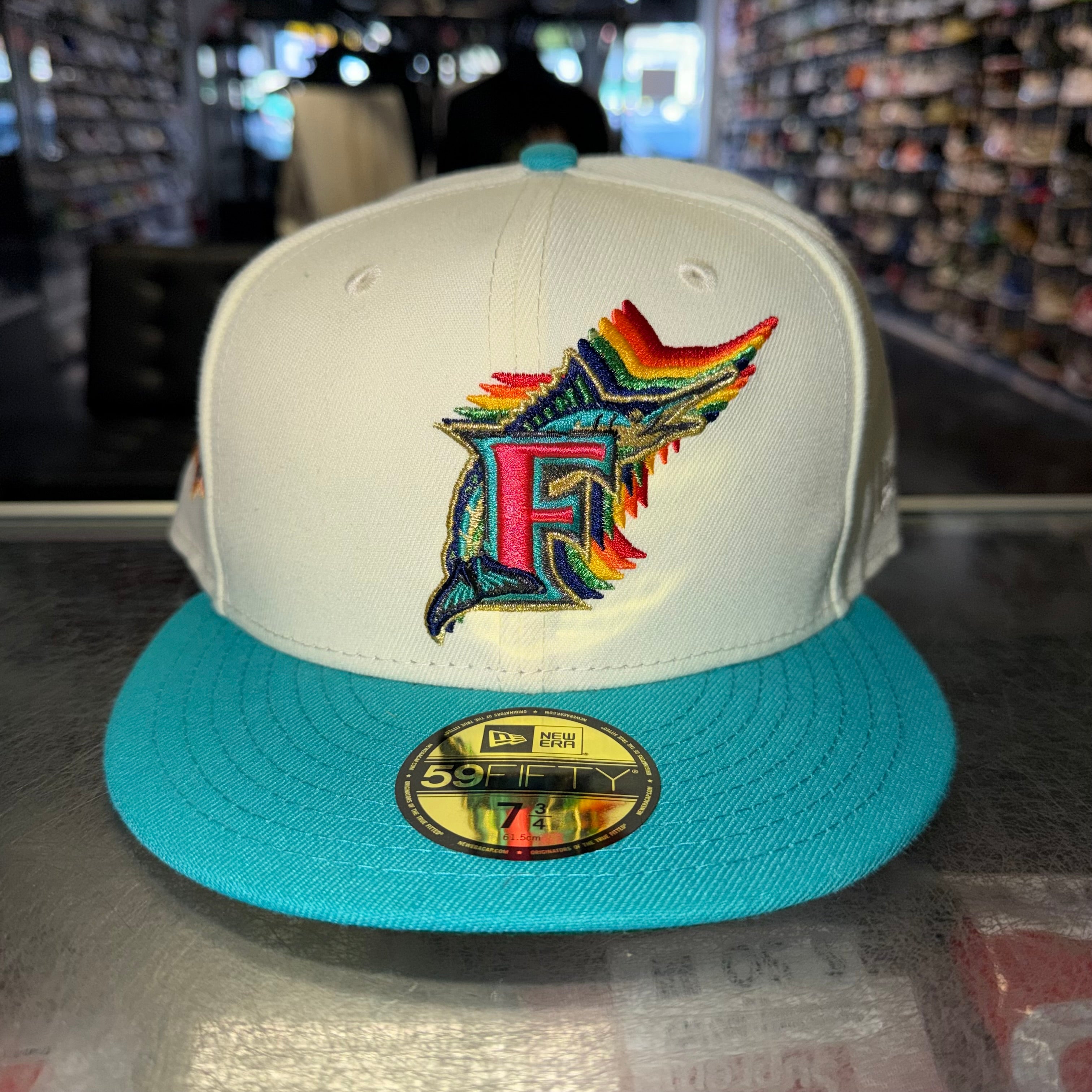 Size 7 3/4 New Era Fitted Hat "Marlins Rainbow" Brand New