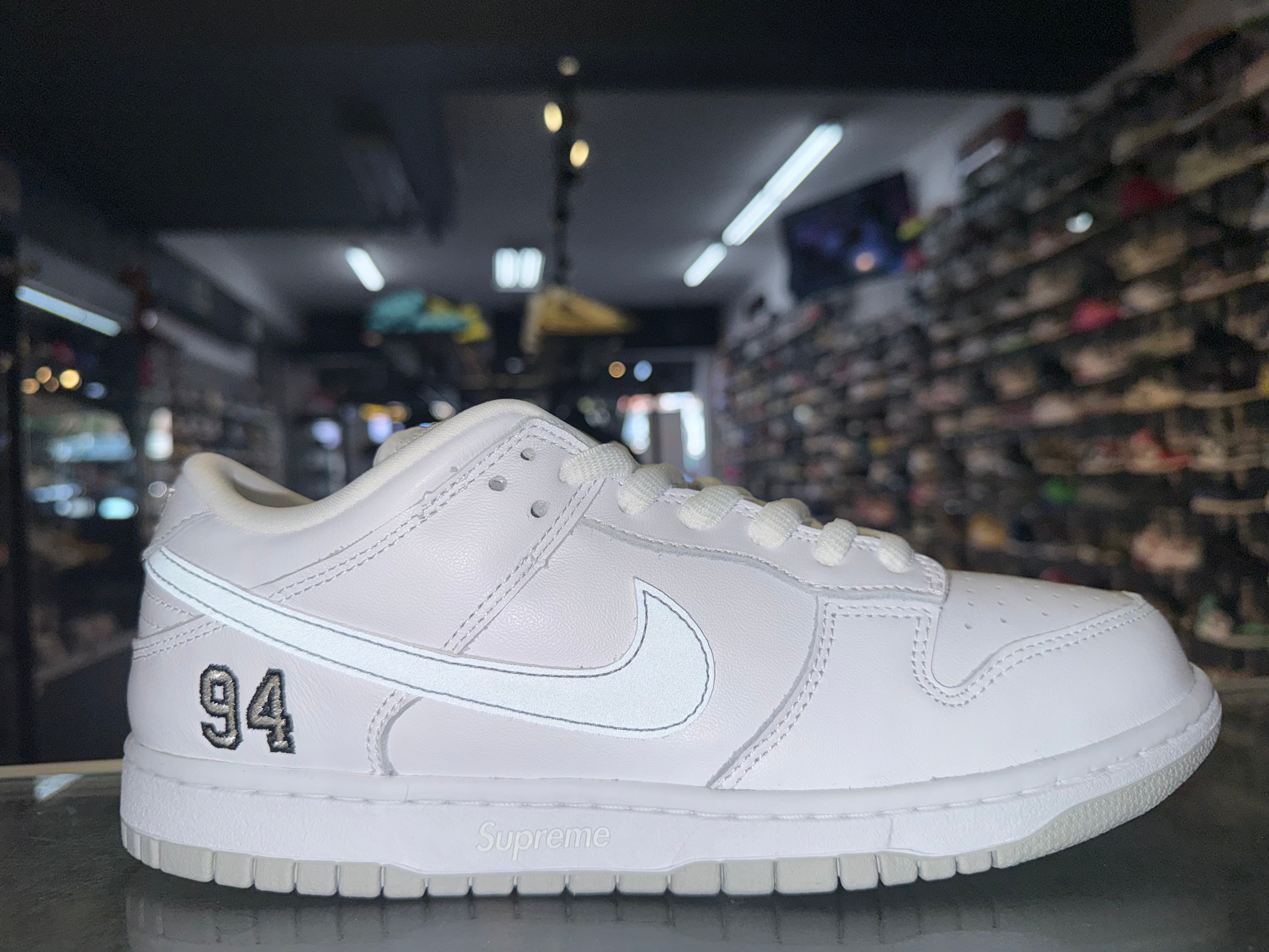 Size 8.5 Dunk Low SB Supreme 94 “Metallic Silver” Worn 1x