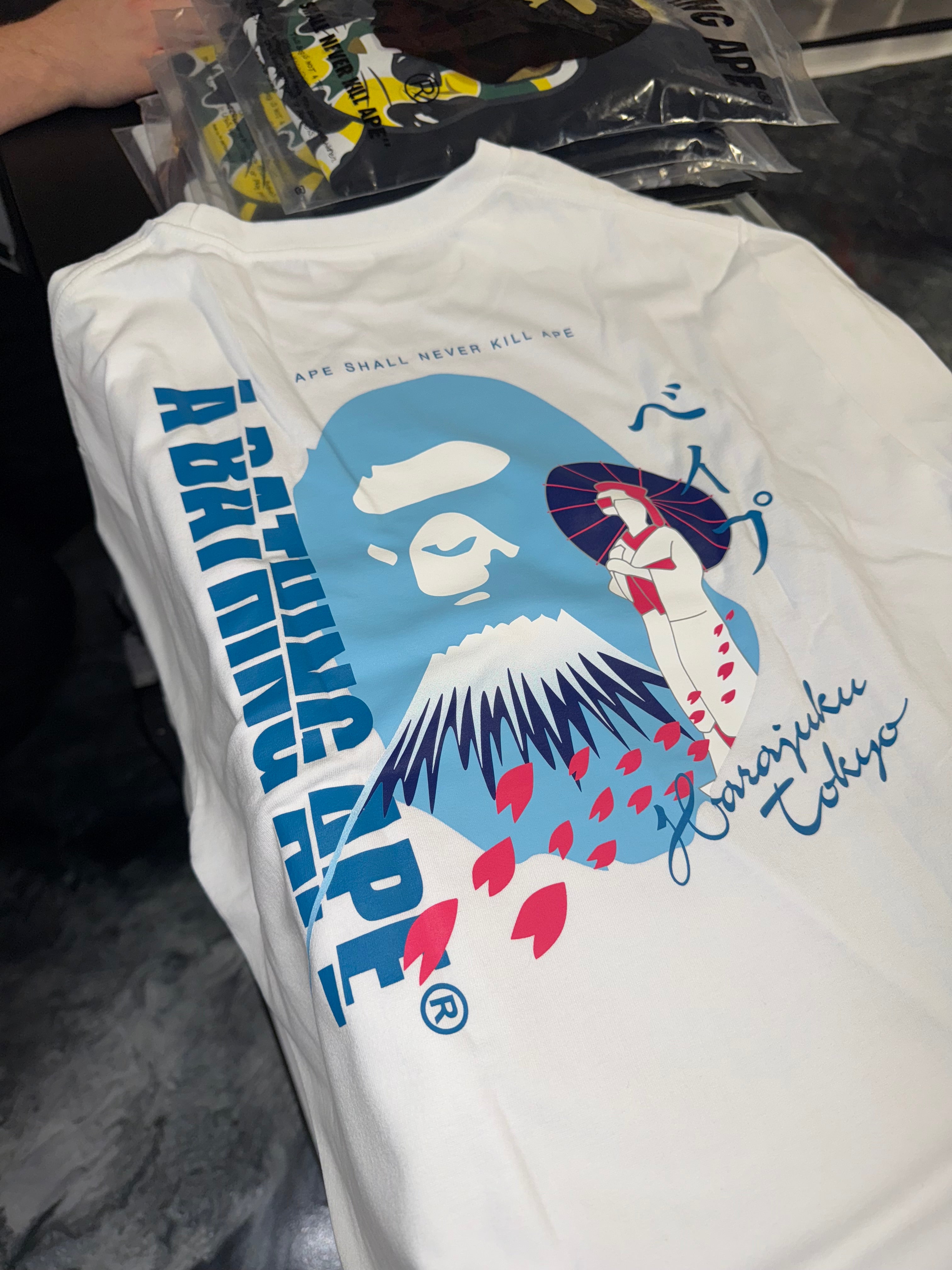 Size XL Bape Harajuku Tee "White Blue" Brand New