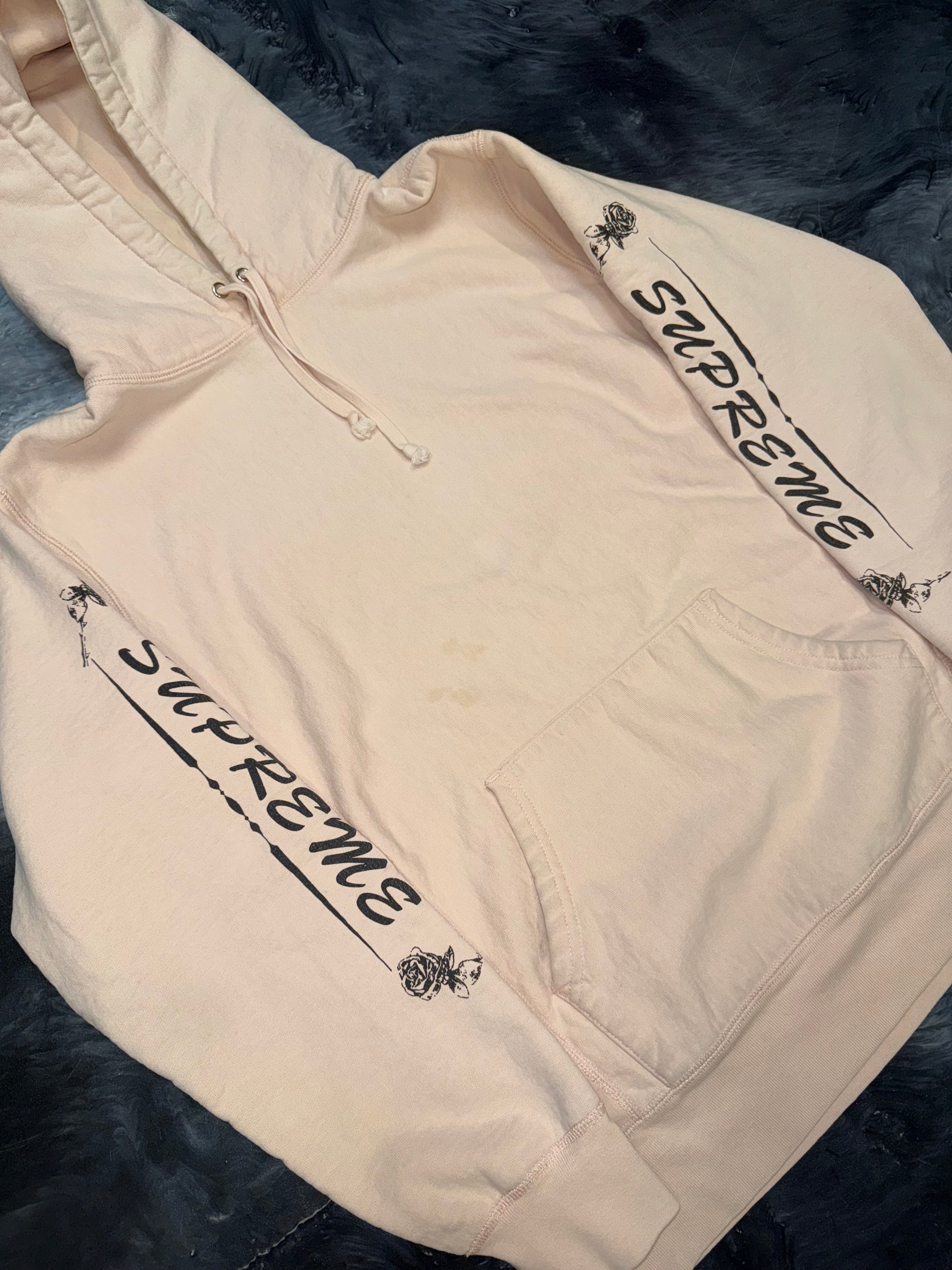 Size M (Fits S) Supreme Rose Sleeve Logo Hoodie “Peach”