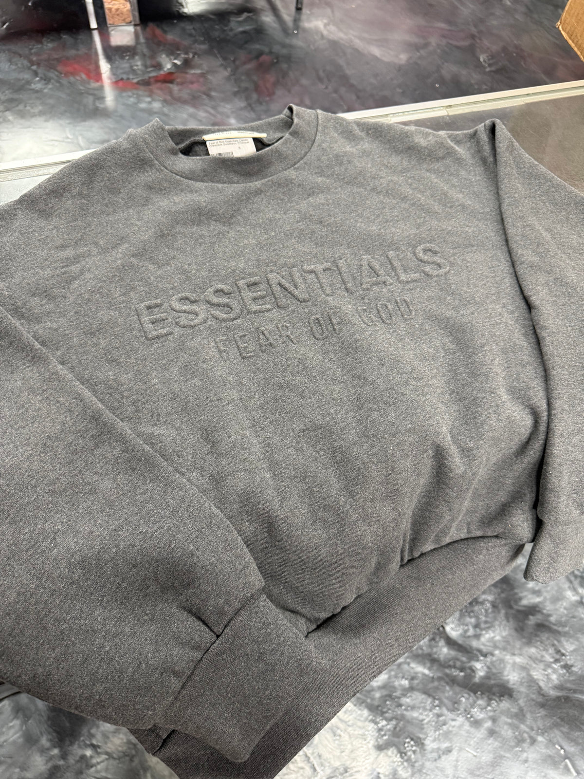 Size S Essentials FOG Embossed Crewneck “Grey” Brand New