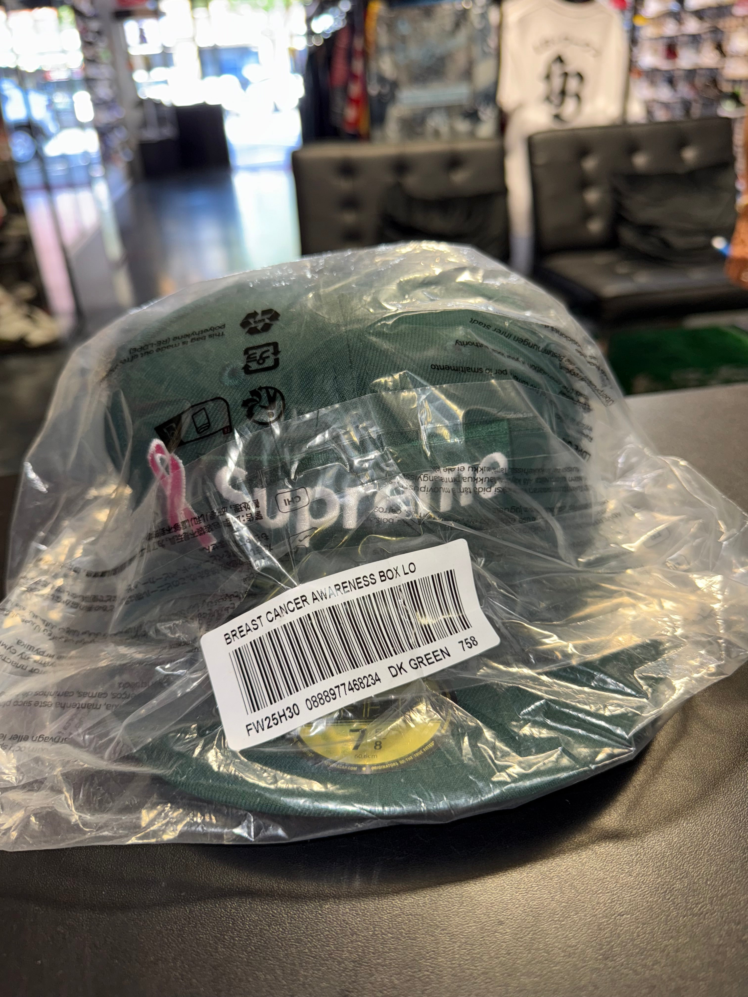 Size 7 5/8 Supreme Breast Cancer Box Logo Fitted Hat “Green” Brand New