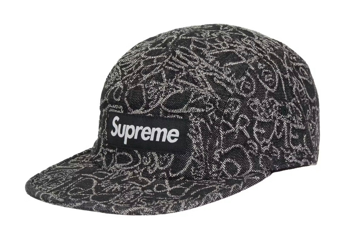 Size OS Supreme Denim Handwriting Camp Hat “Black” Brand New