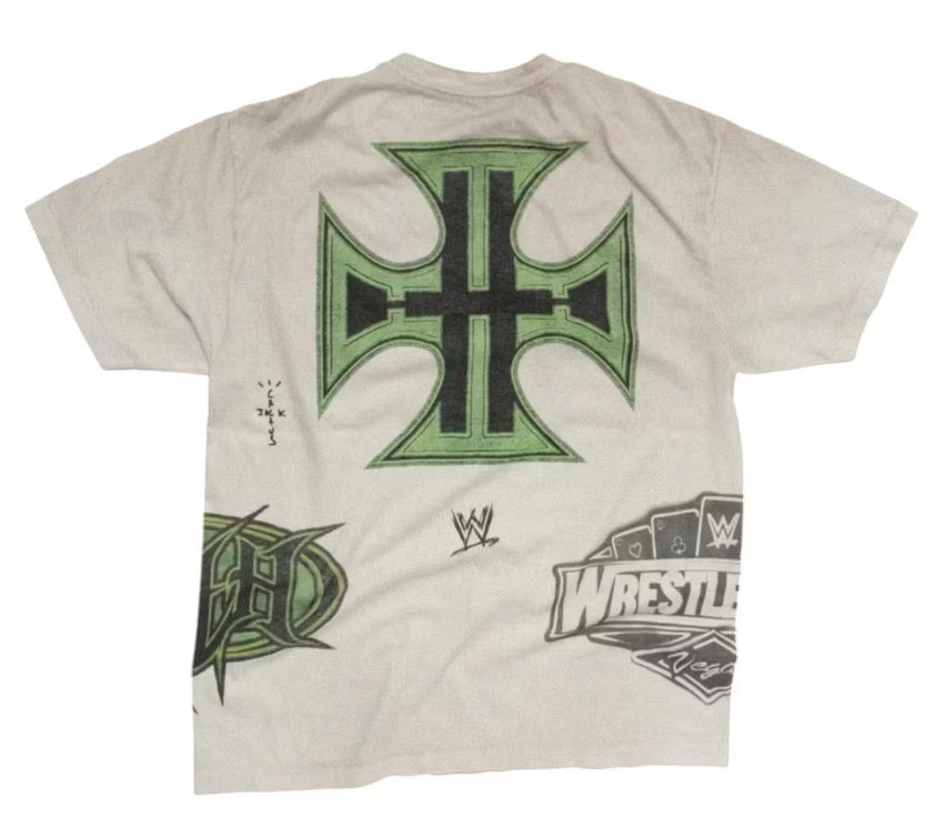 Size L Travis Scott WWE The Game Tee “Cream” Brand New