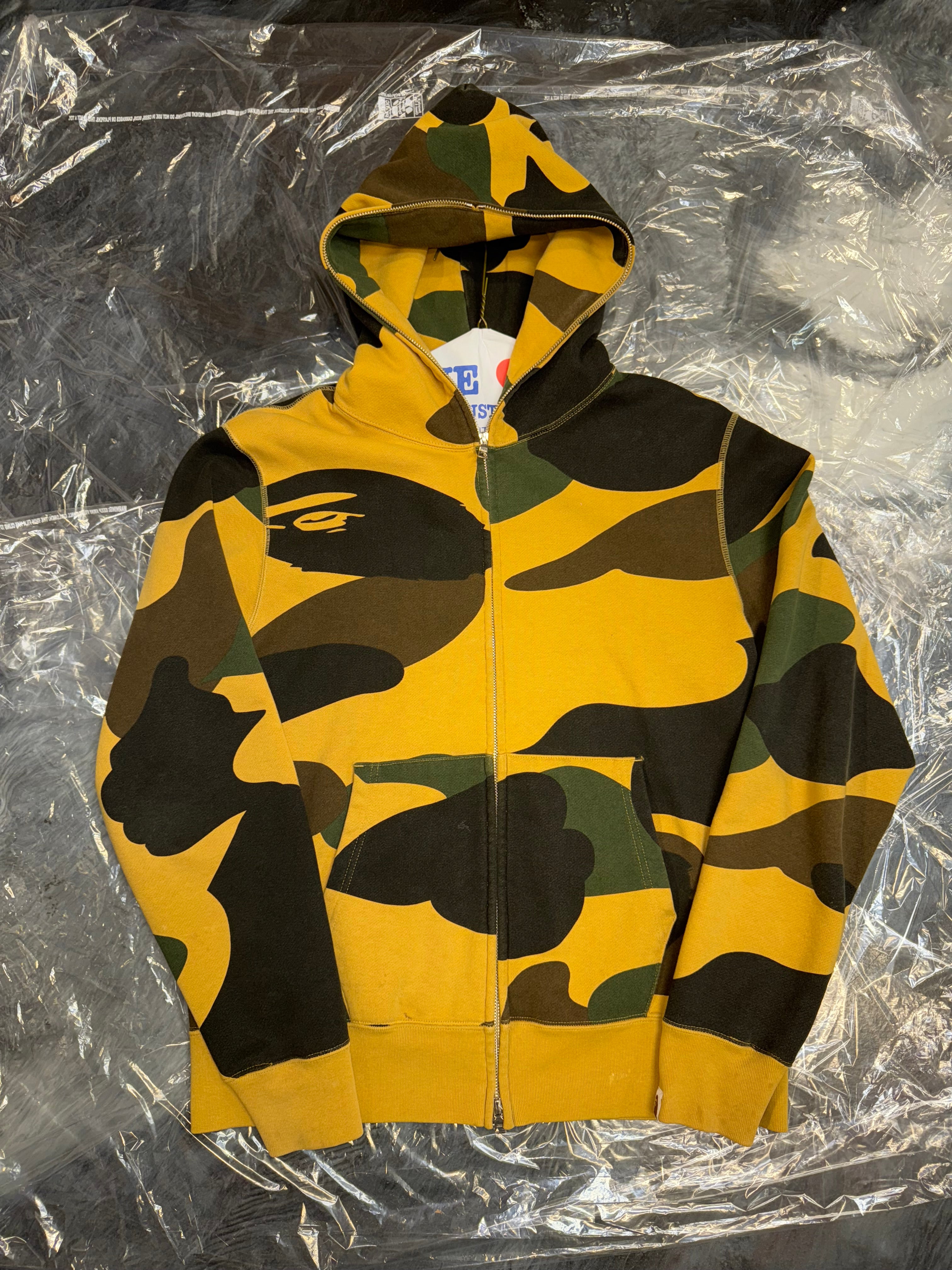 Size M Bape WGM Busy Works Full Zip Hoodie “Yellow Camo”