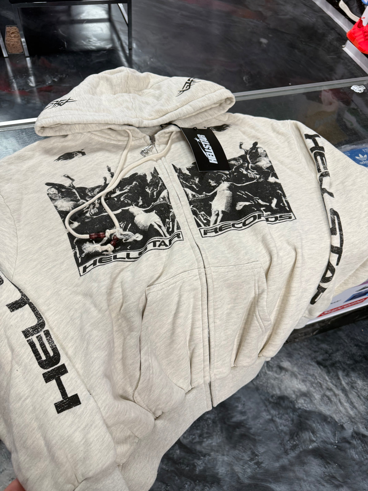 Size S (Fits M) Hellstar Moshpit Zip UpHoodie “Cream/Black” Brand New