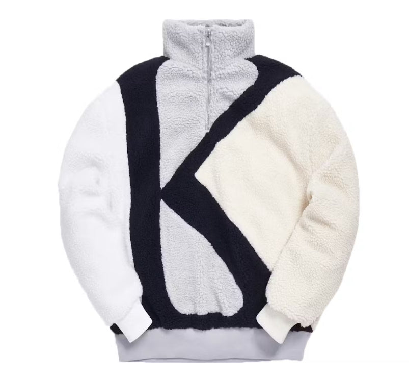 Size L Kith Initial K Sherpa Quarter-Zip “Grey/Multi” Brand New