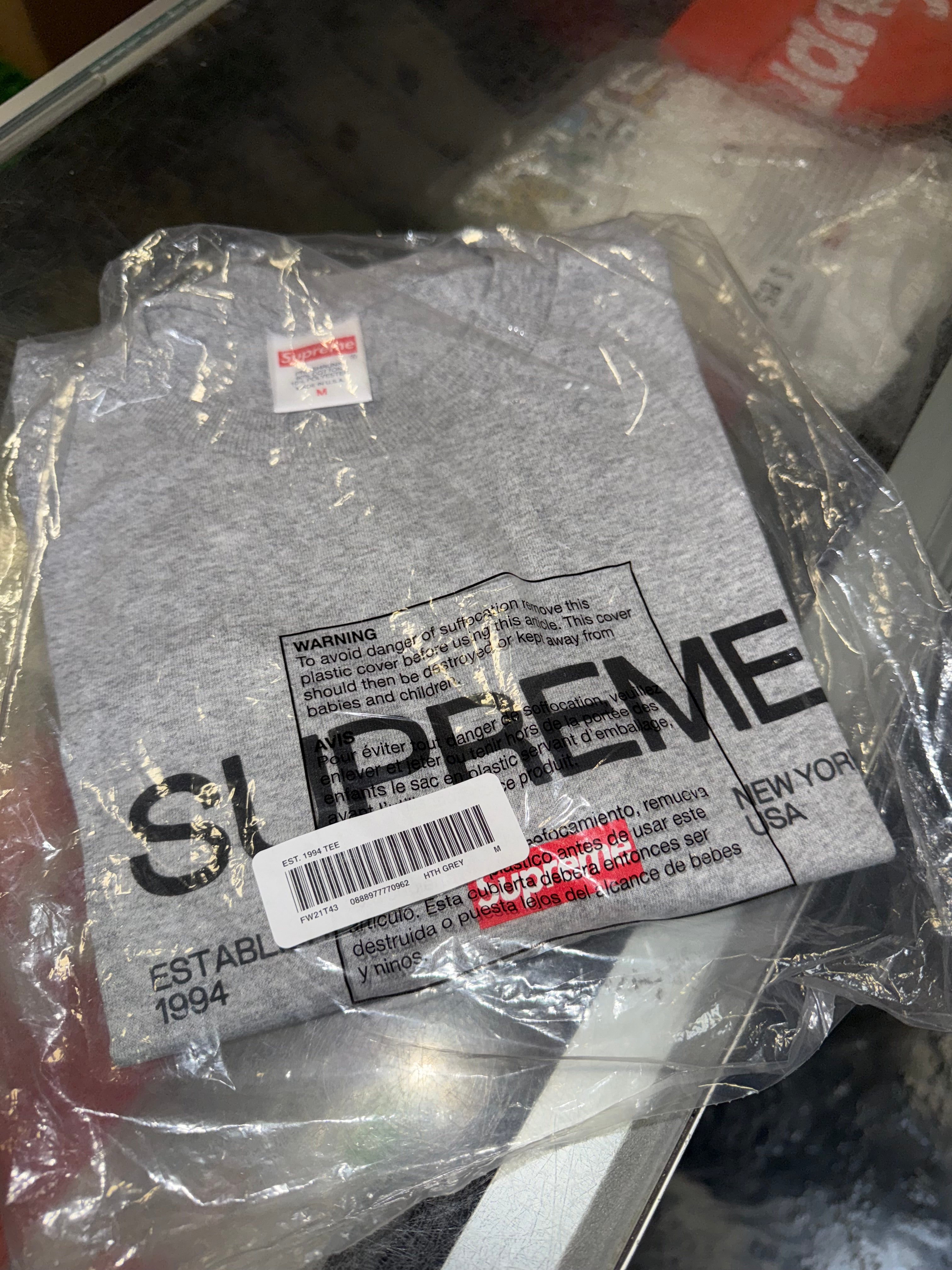 Size M Supreme Est. 1994 Tee “Grey” Brand New