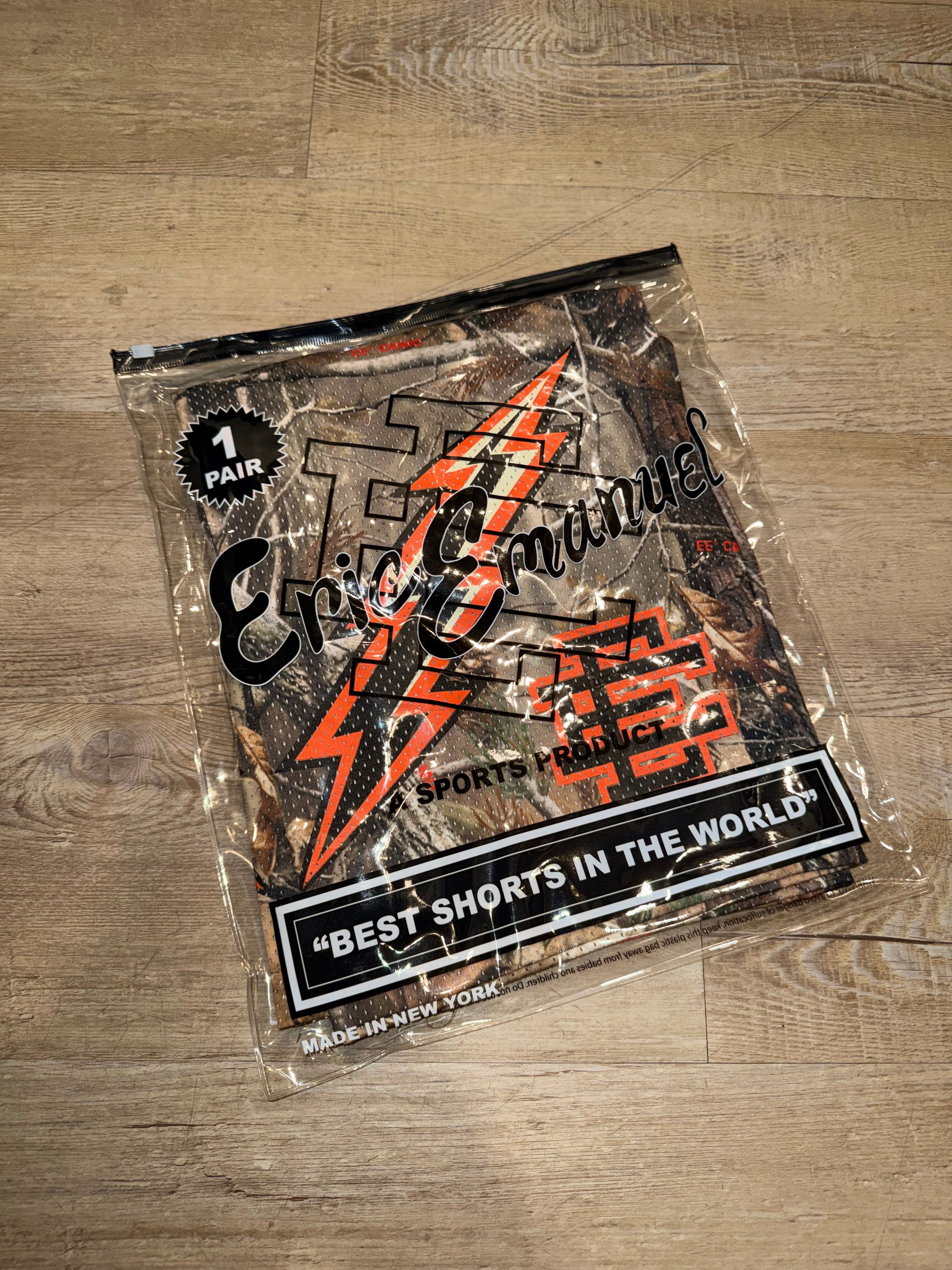 Size M Eric Emanuel EE Shorts “Bolts Camo/Orange” Brand New