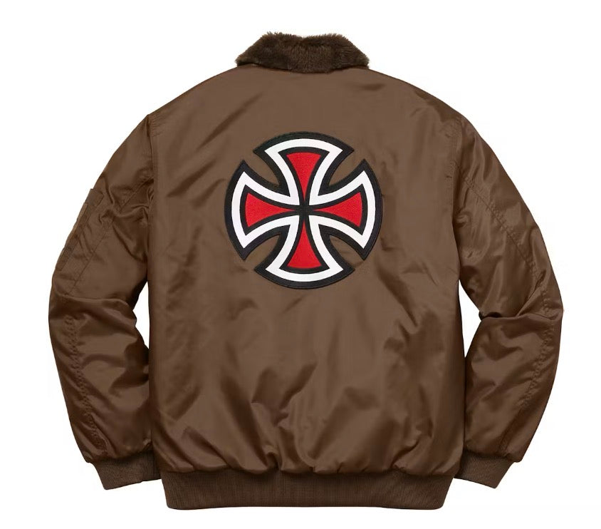 Size L Supreme Independent Fur Collar Bomber Jacket “Brown”