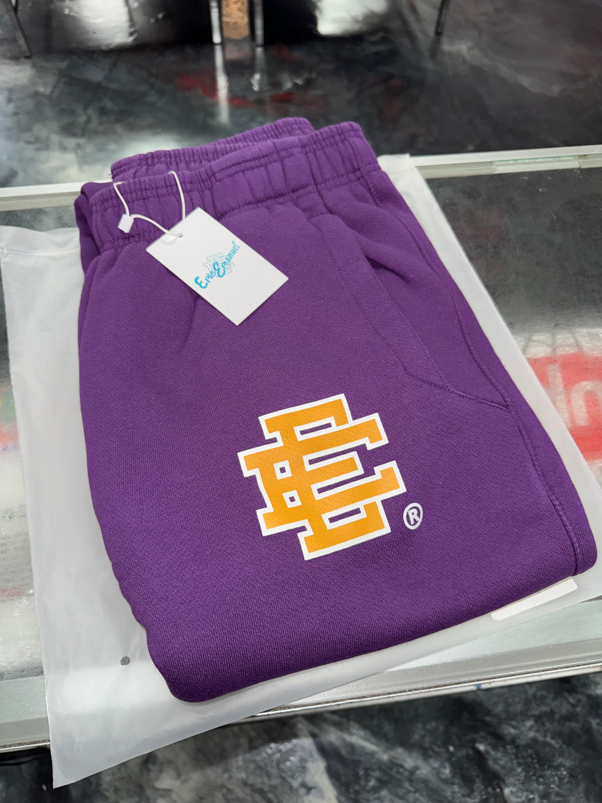 Size M Eric Emanuel EE Sweatpants “Purple/Yellow” Brand New