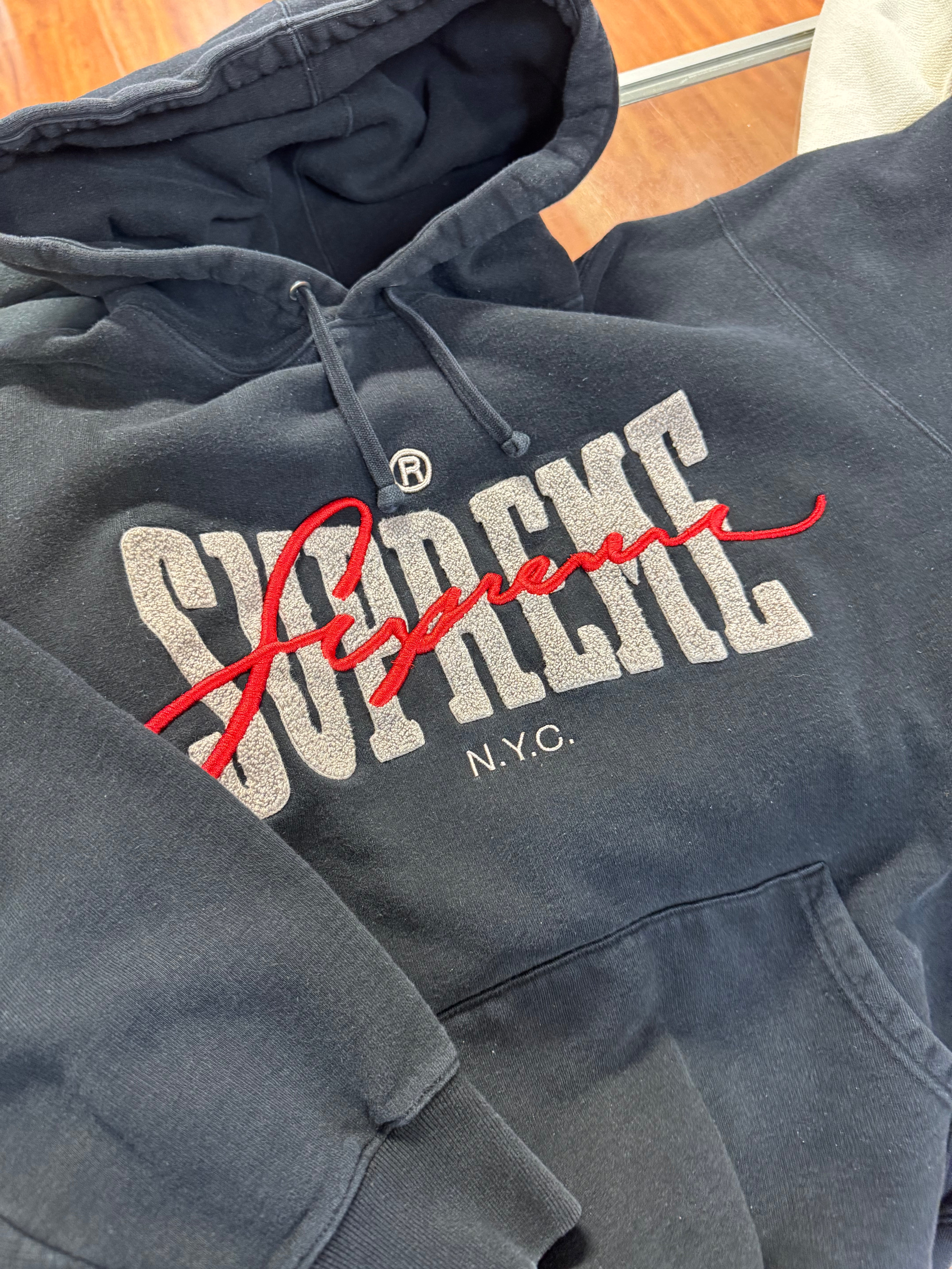 Size S Supreme Chenile Logo Hoodie “Black”