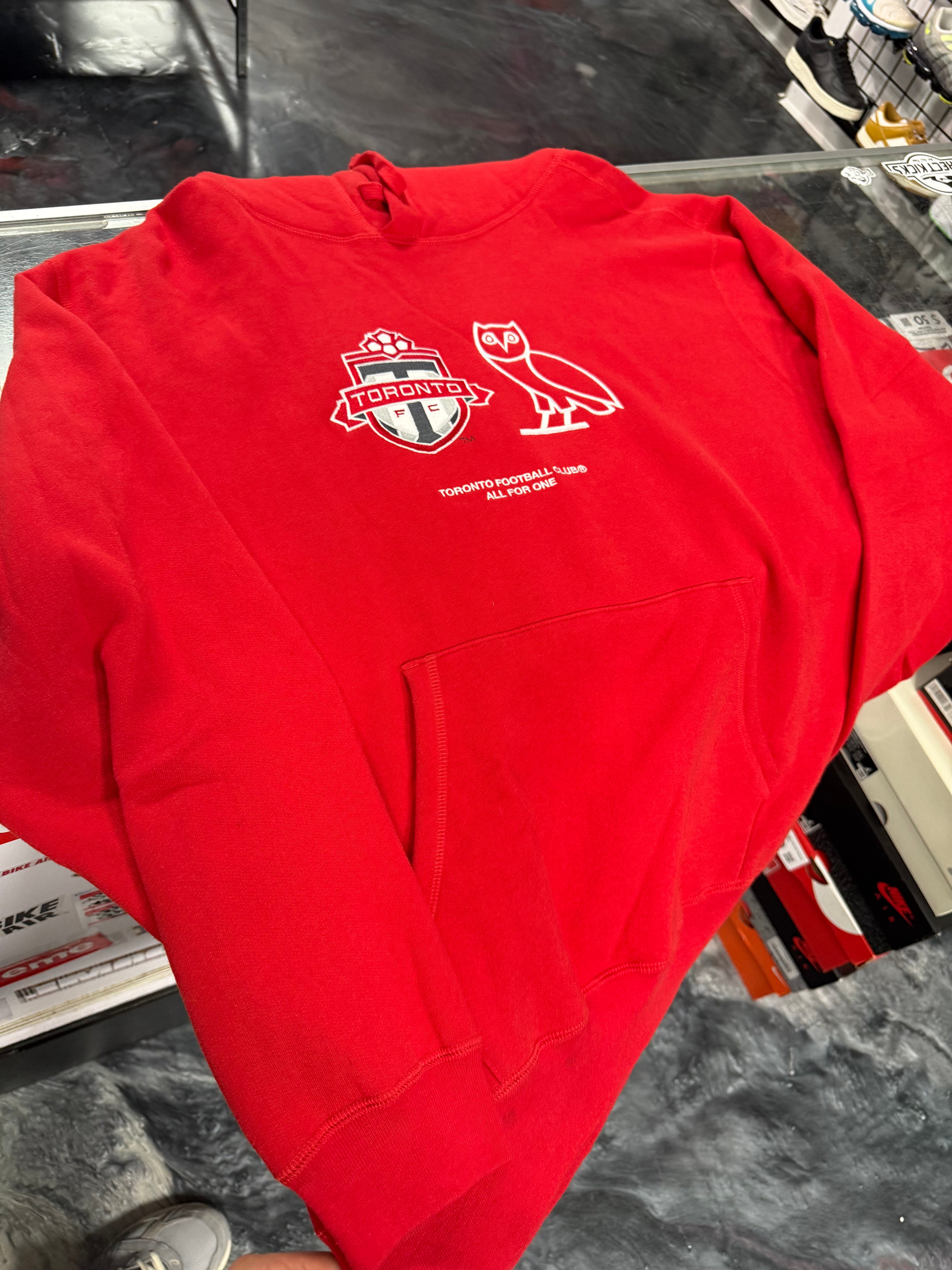 Size XL OVO x Toronto FC Hoodie “Red” Worn 1x