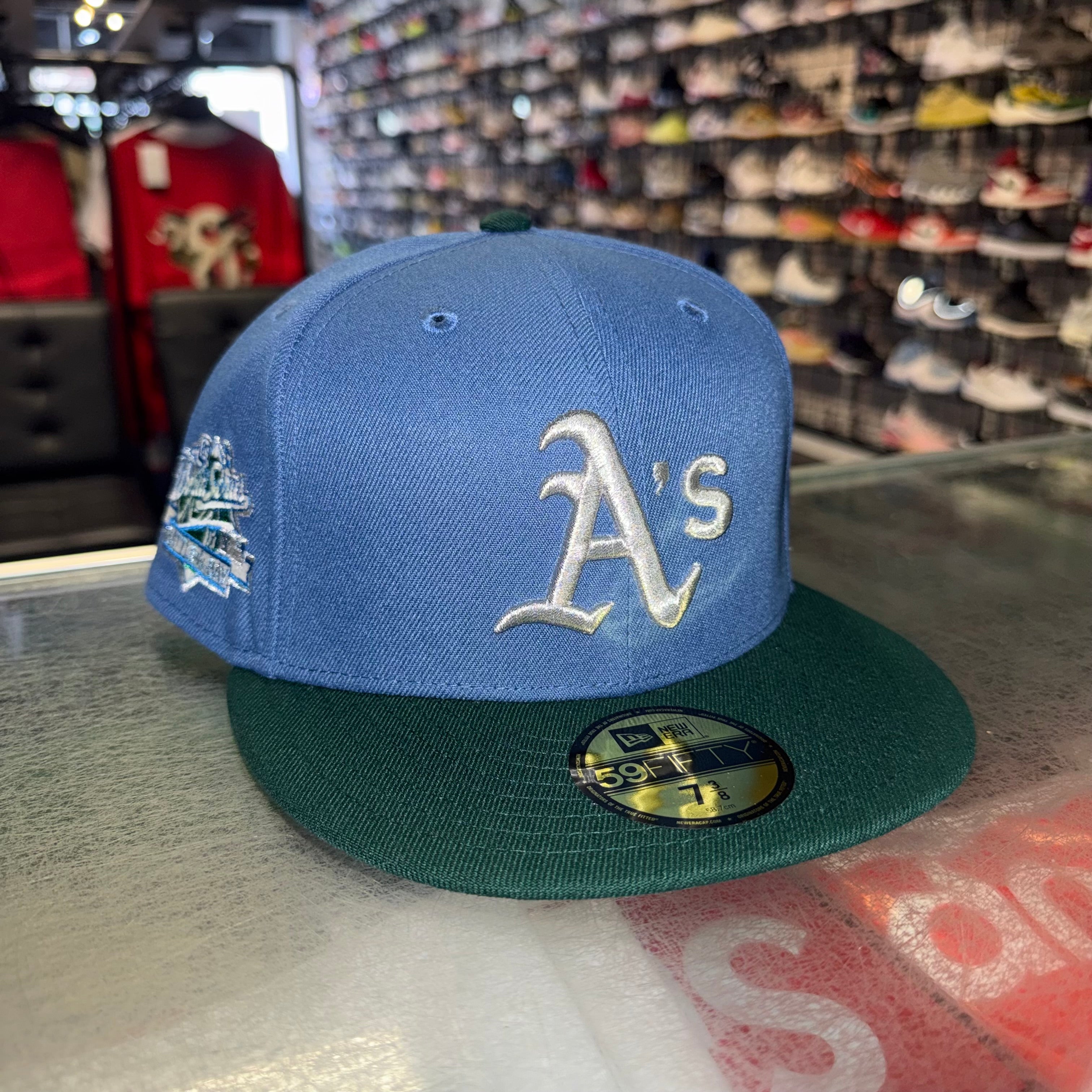 Size 7 3/8 New Era Fitted Hat “A’s Blue/Green” Brand New